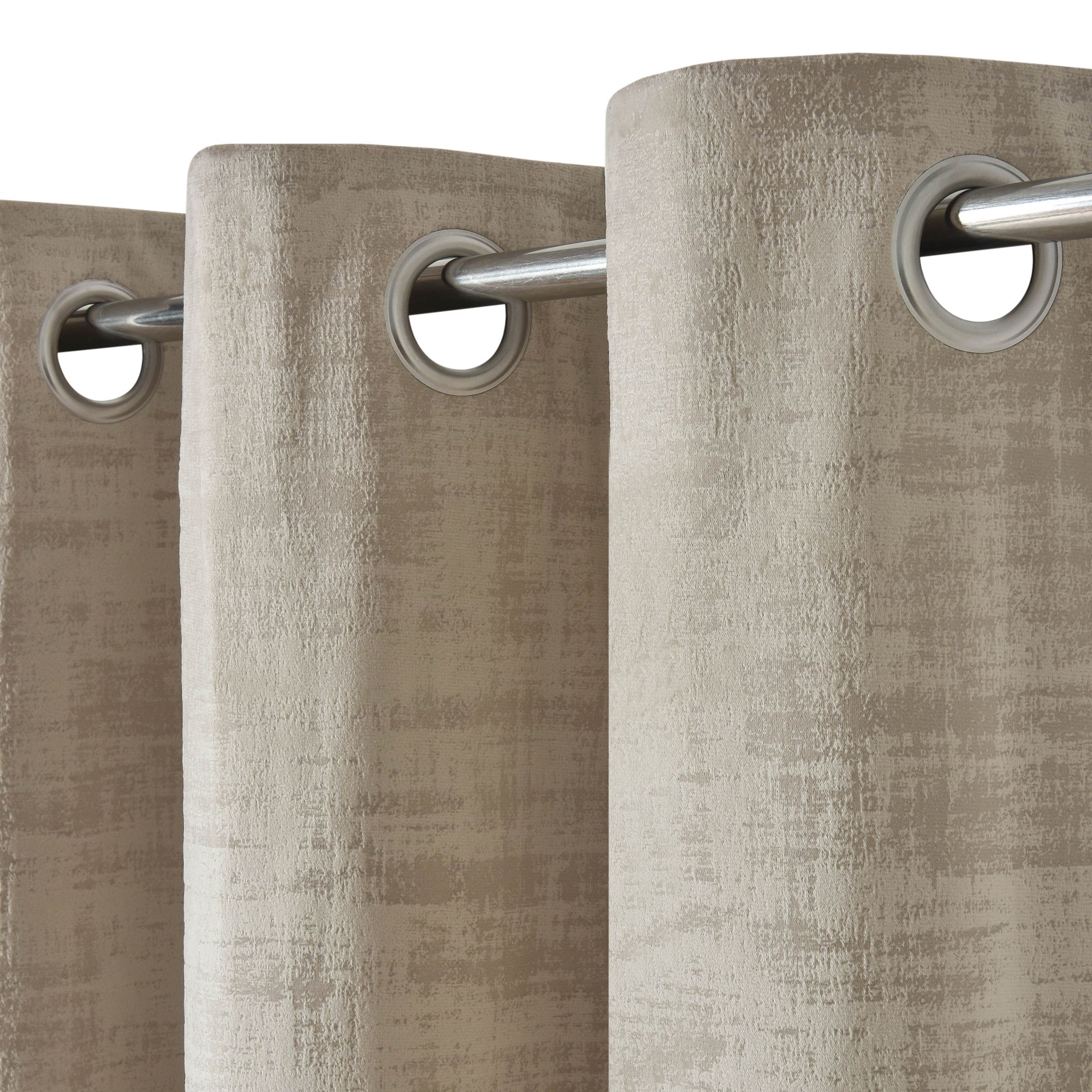 Ruvor Beige Plain woven Lined Eyelet Curtain (W)117cm (L)137cm, Pair