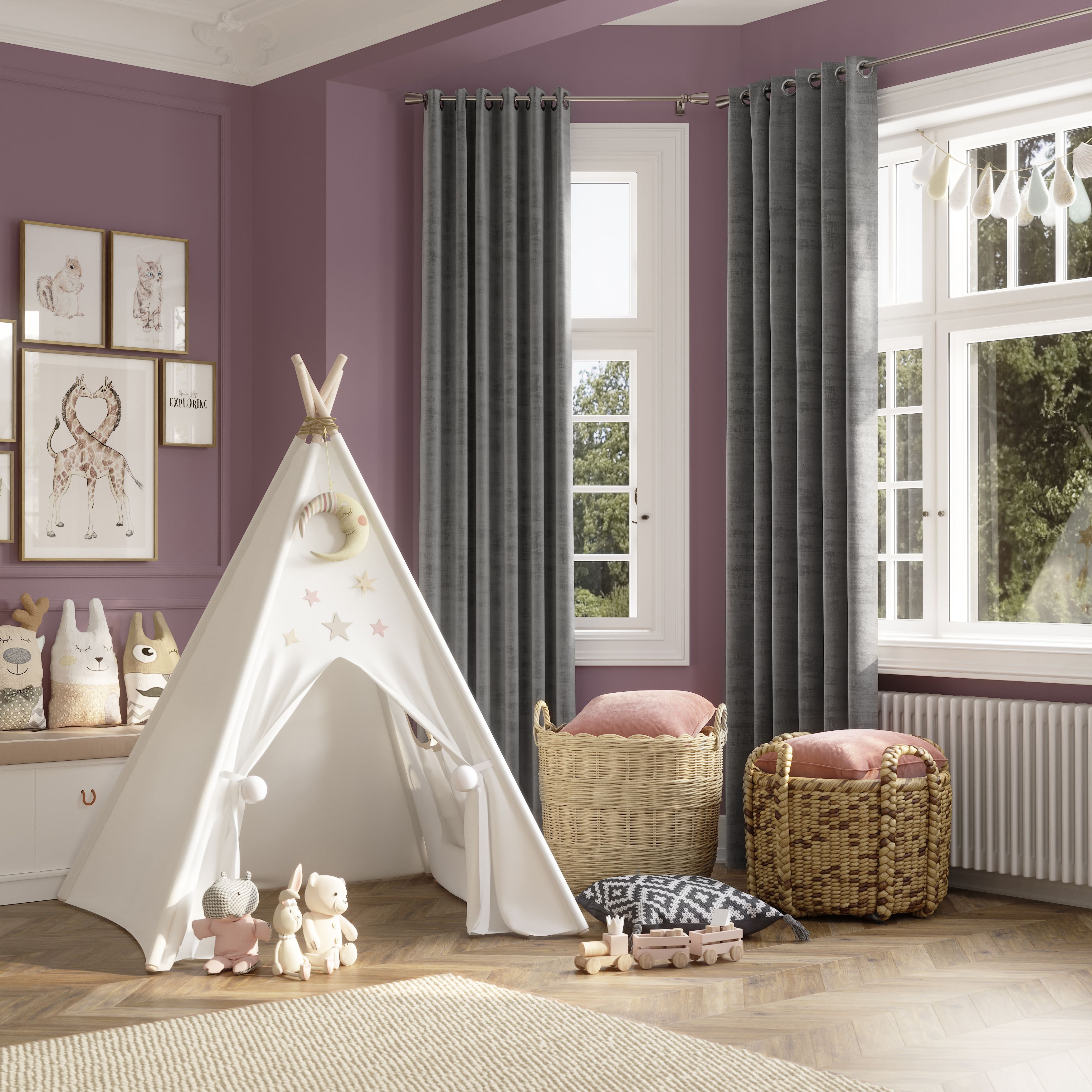 Ruvor Light grey Plain woven Lined Eyelet Curtain (W)228cm (L)228cm, Pair