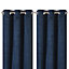 Ruvor Navy Plain woven Lined Eyelet Curtain (W)117cm (L)137cm, Pair