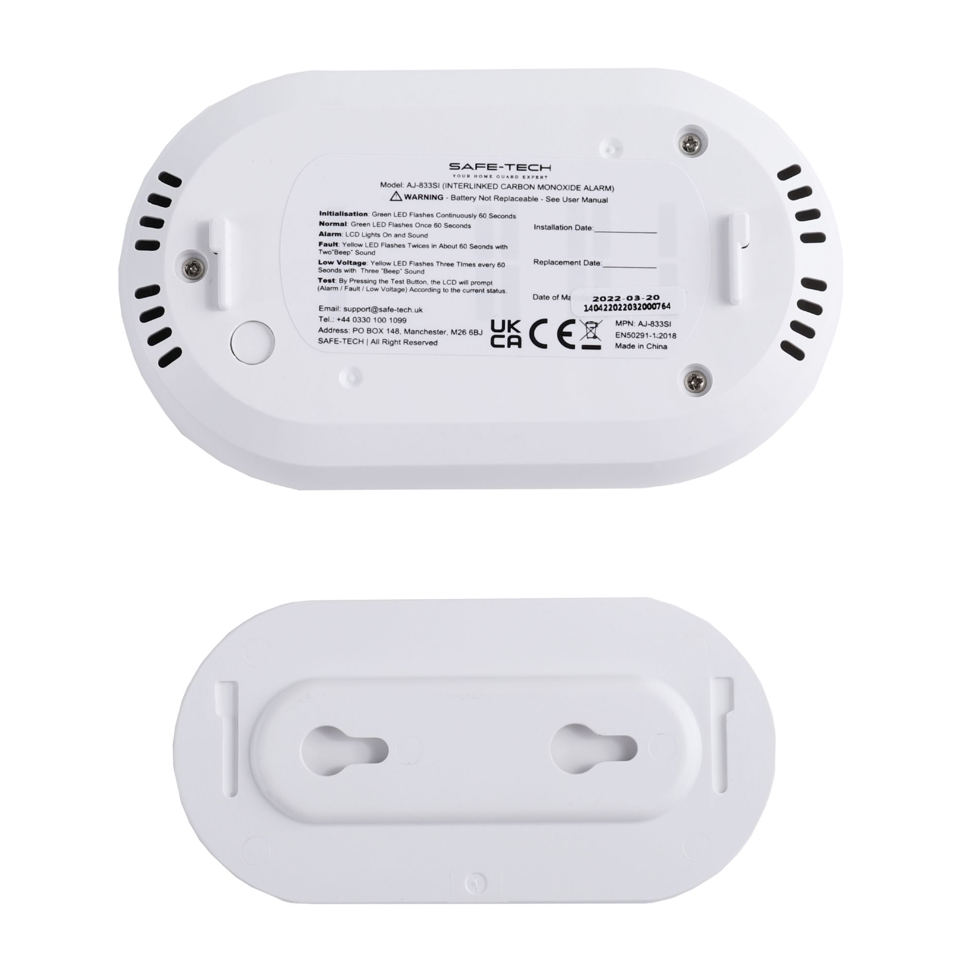 SAFE-TECH AJ-833Si Wireless Interlinked Carbon monoxide Alarm with 10-year sealed battery