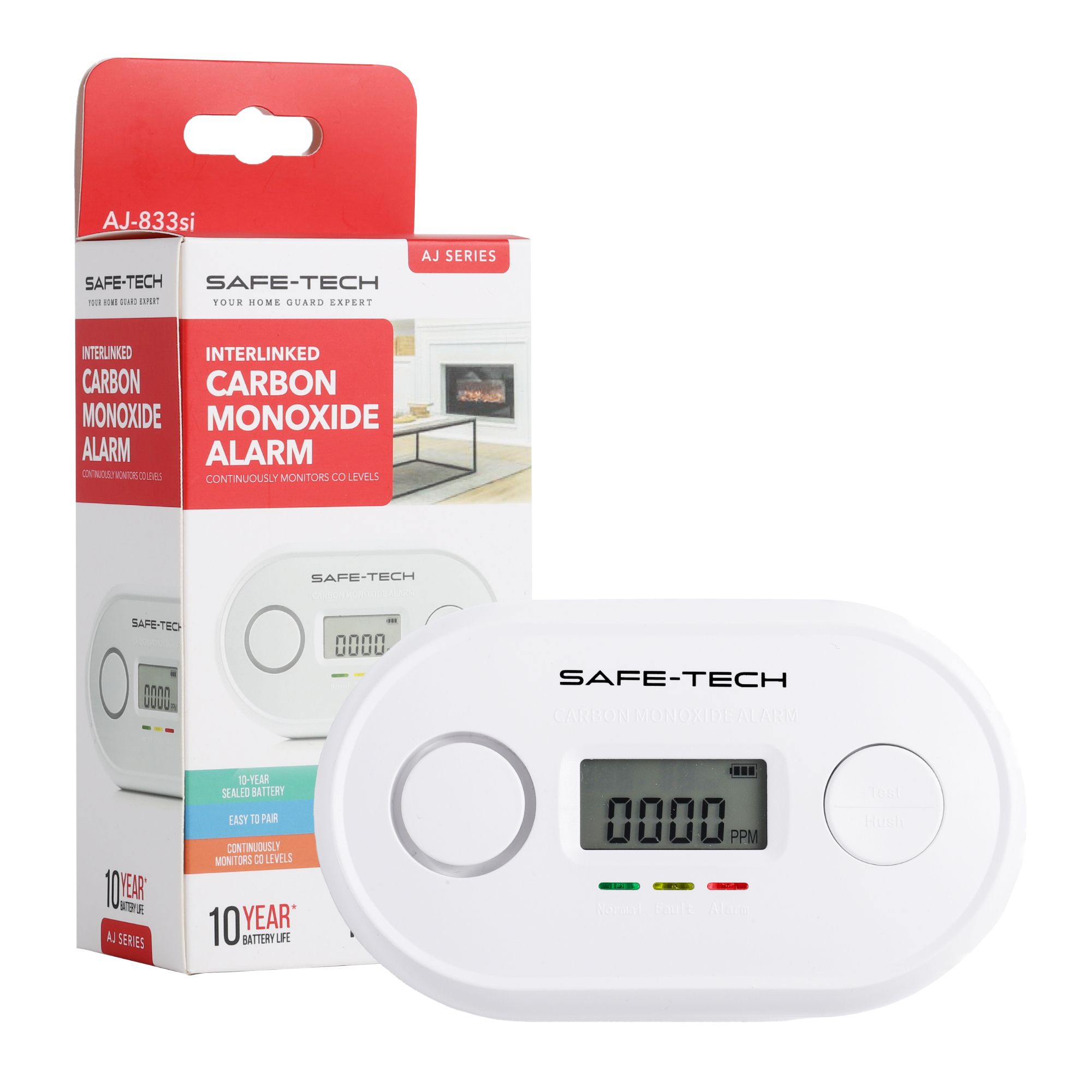 SAFE-TECH AJ-833Si Wireless Interlinked Carbon monoxide Alarm with 10-year sealed battery