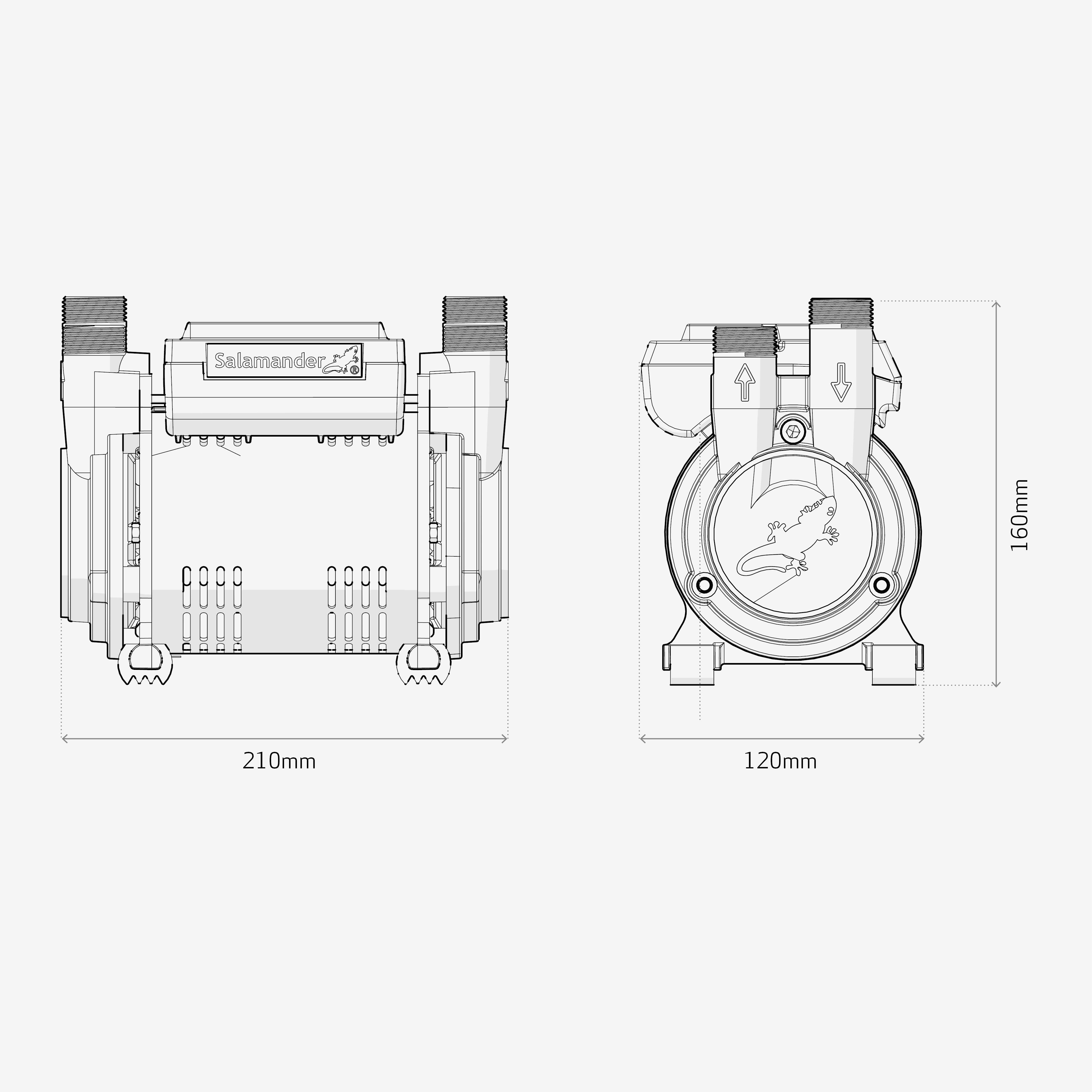 Salamander Pumps CTFORCE-30PT Twin 3 bar Shower pump (H)160mm (W)120mm (L)210mm