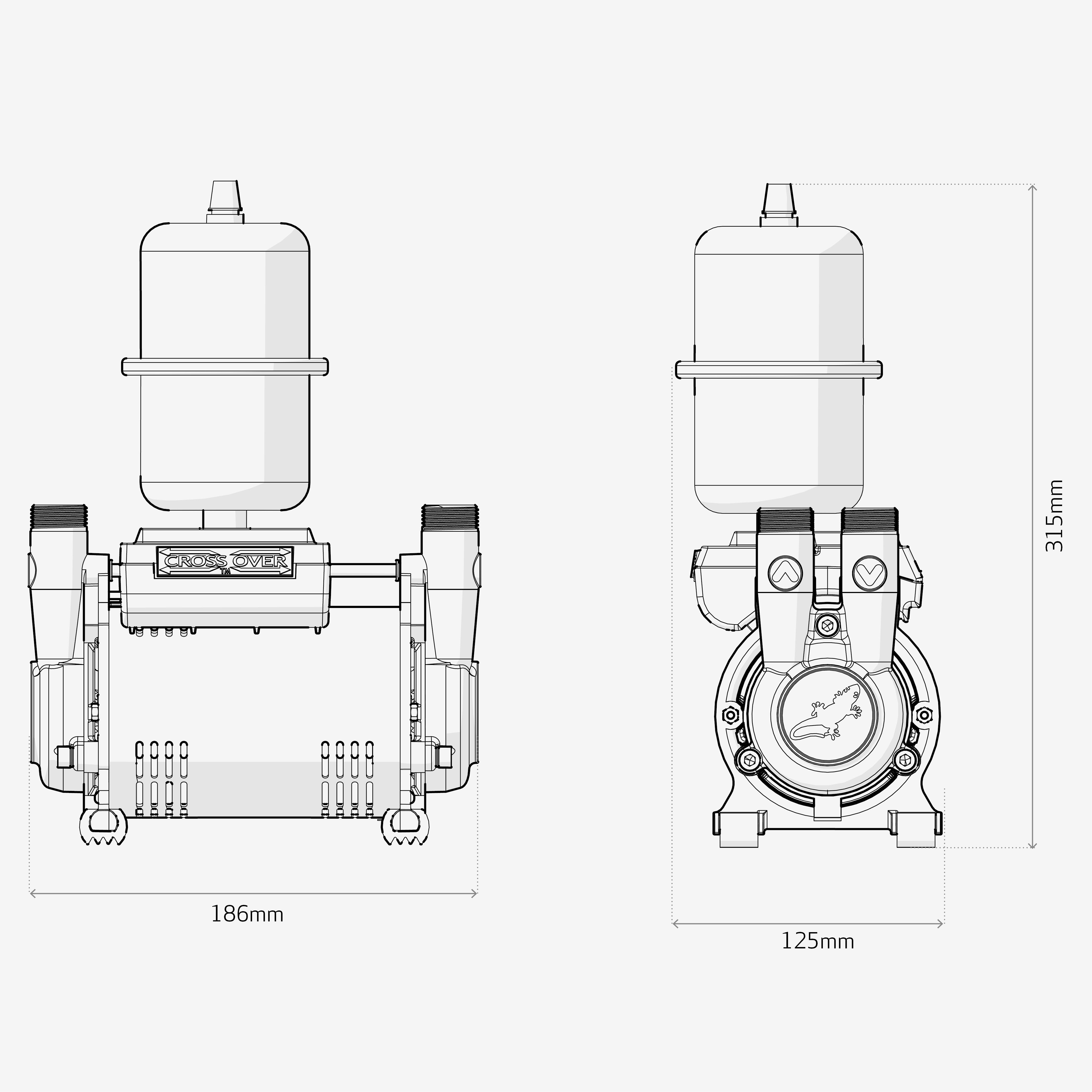 Salamander Pumps CTFORCE20TU Twin 2 bar Shower pump (H)315mm (W)125mm (L)180mm