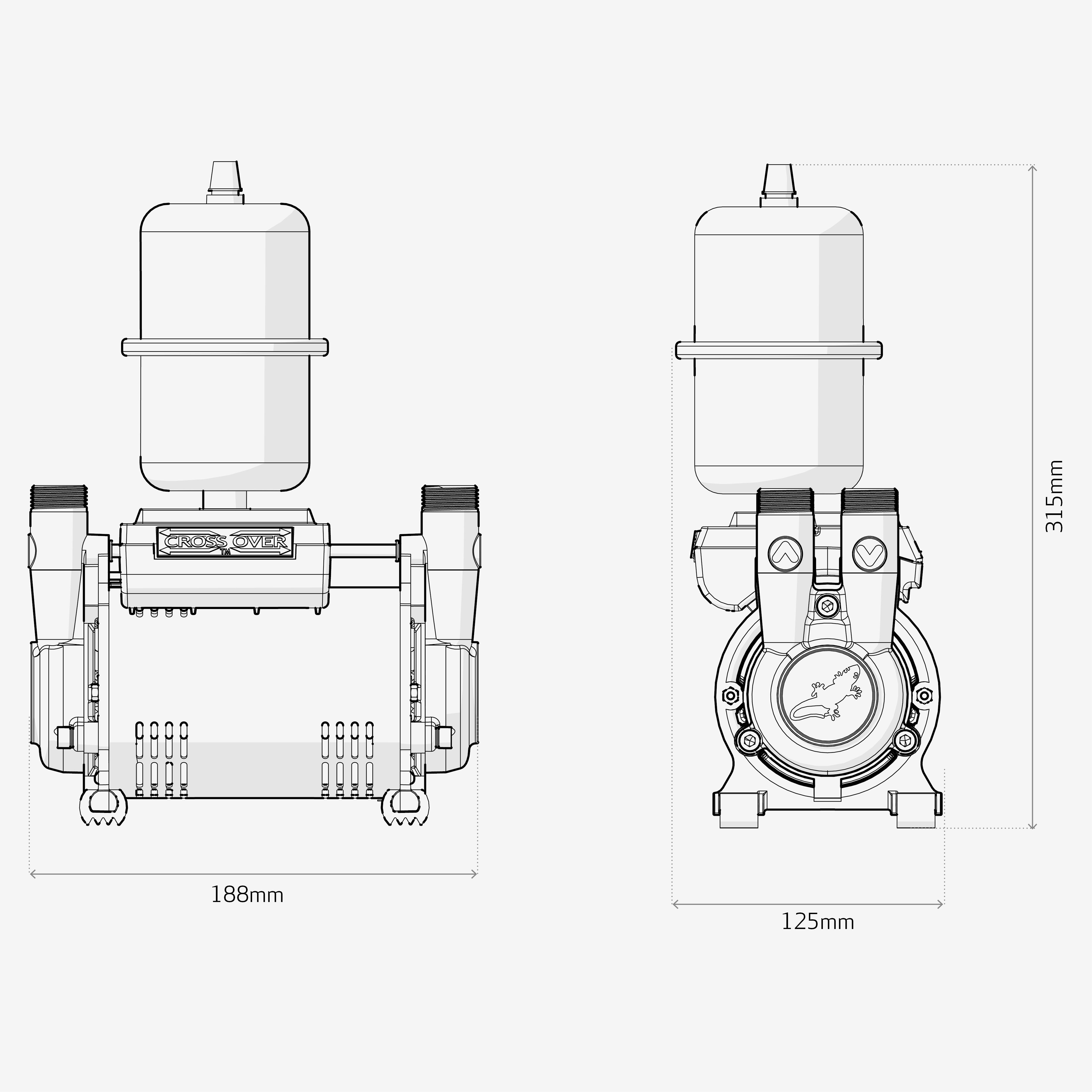 Salamander Pumps RP75PT Single 2 bar Shower pump (H)315mm (W)125mm (L)183mm