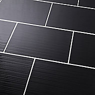 Salerna Black Gloss Flat Ceramic Indoor Wall Tile, Pack of 10, (L)402.4mm (W)251.6mm