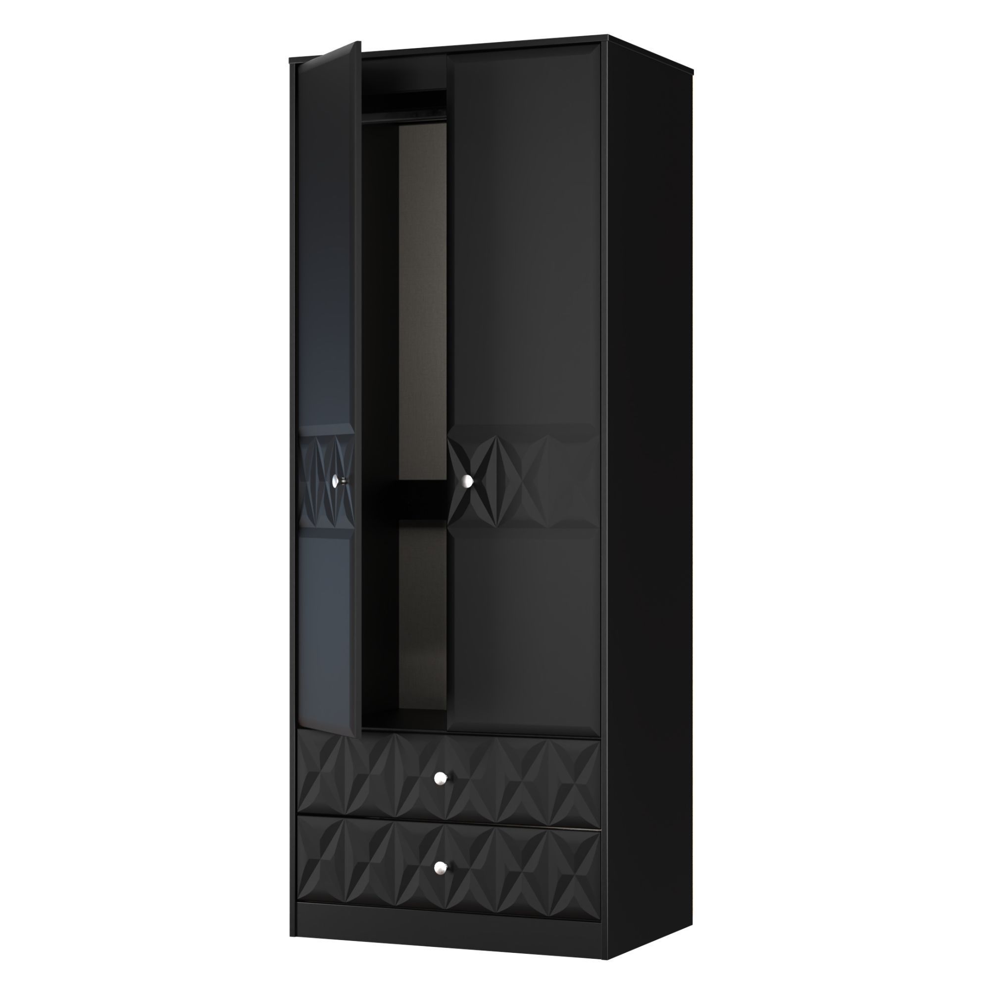 San Jose Ready assembled Contemporary Black 2 Drawer Tall Double Wardrobe (H)1960mm (W)740mm (D)520mm