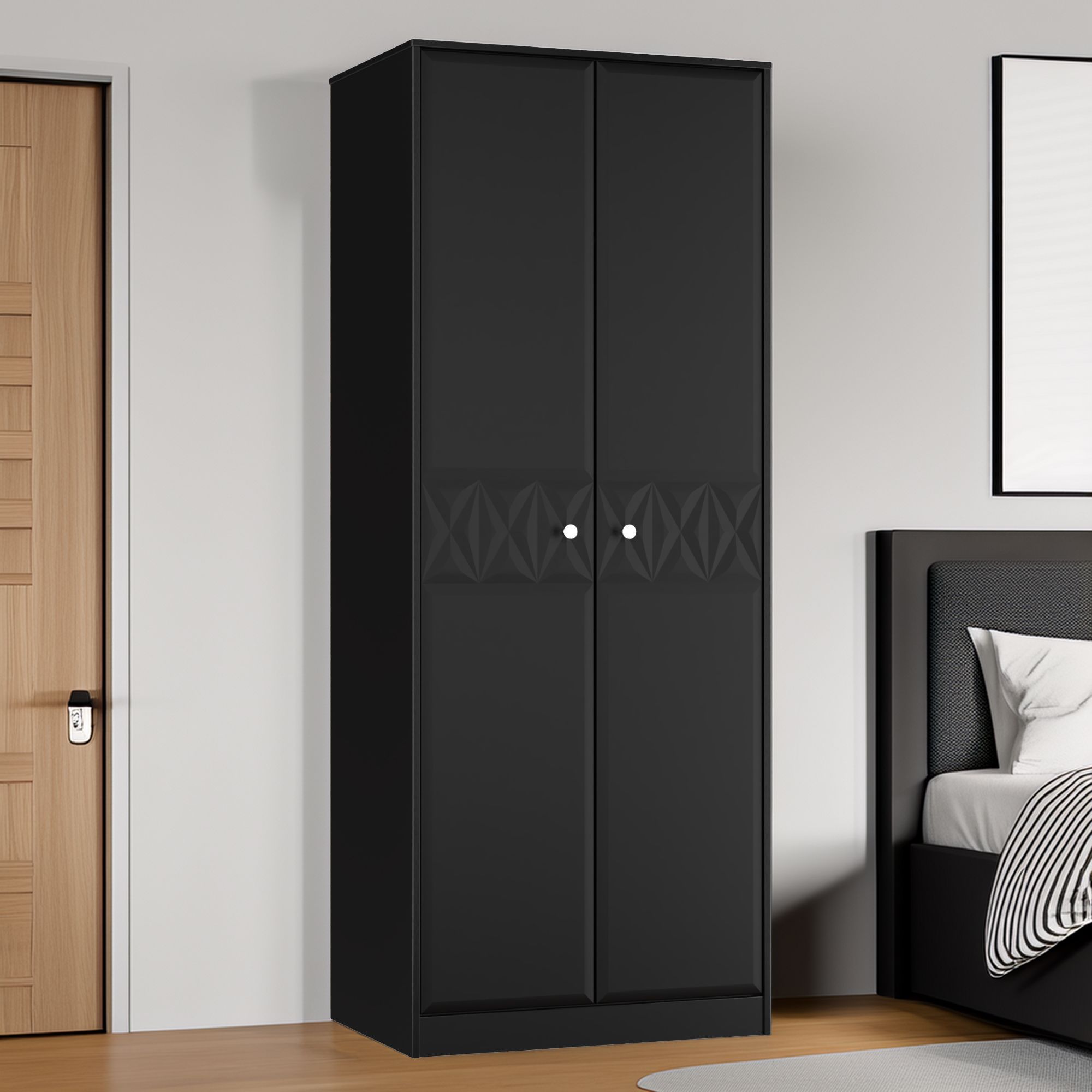 San Jose Ready assembled Contemporary Black Tall Double Wardrobe (H)1960mm (W)740mm (D)520mm