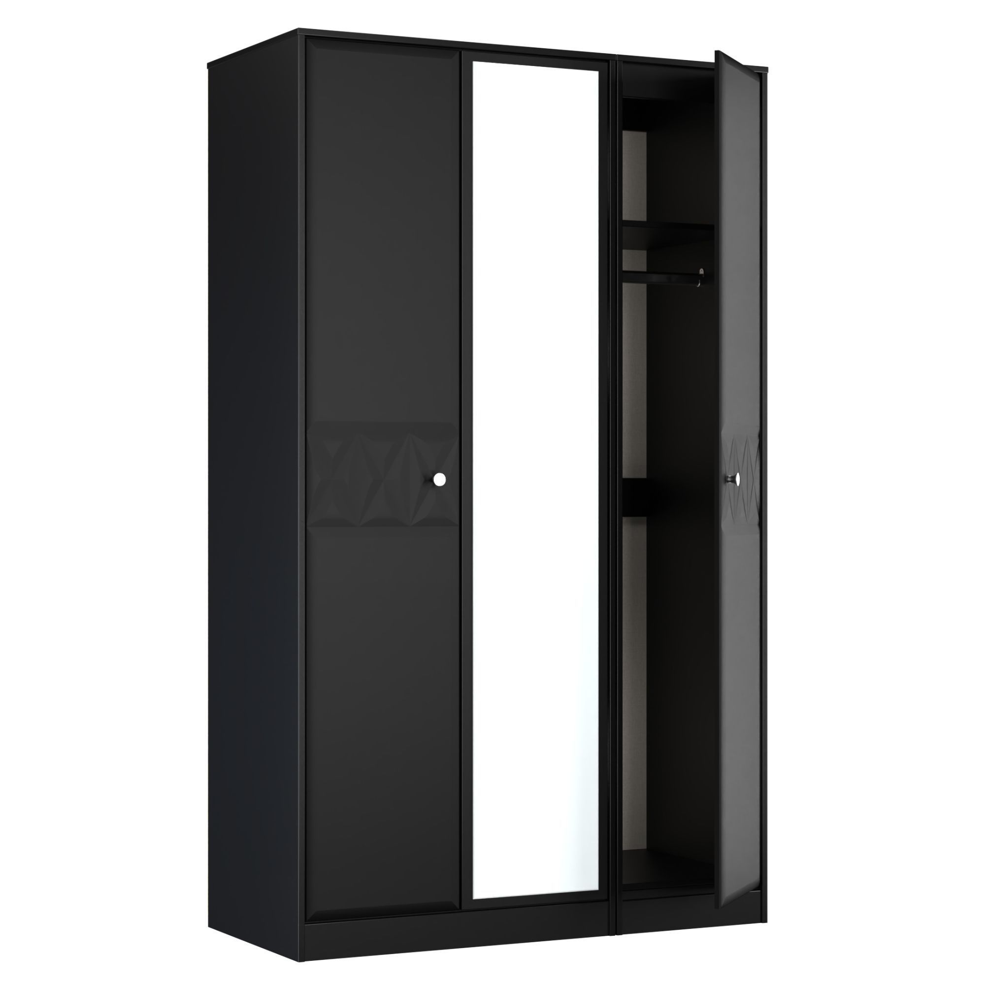 San Jose Ready assembled Contemporary Black Tall Triple Wardrobe With 1 mirror door (H)1960mm (W)1108mm (D)530mm