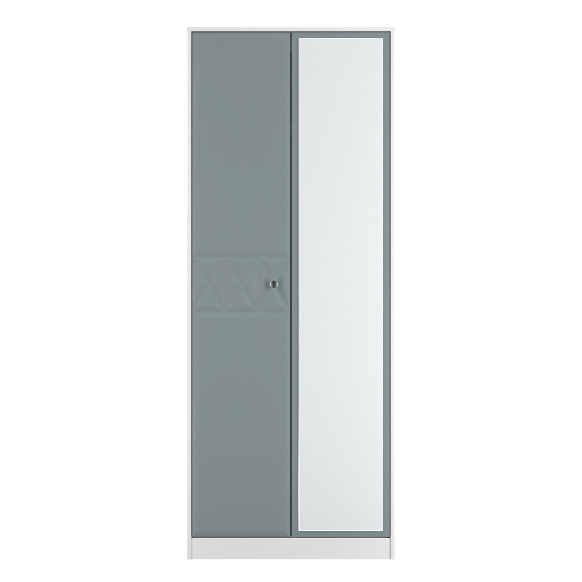 San Jose Ready assembled Contemporary Duck egg blue & white Tall Double Wardrobe With 1 mirror door (H)1960mm (W)740mm (D)520mm