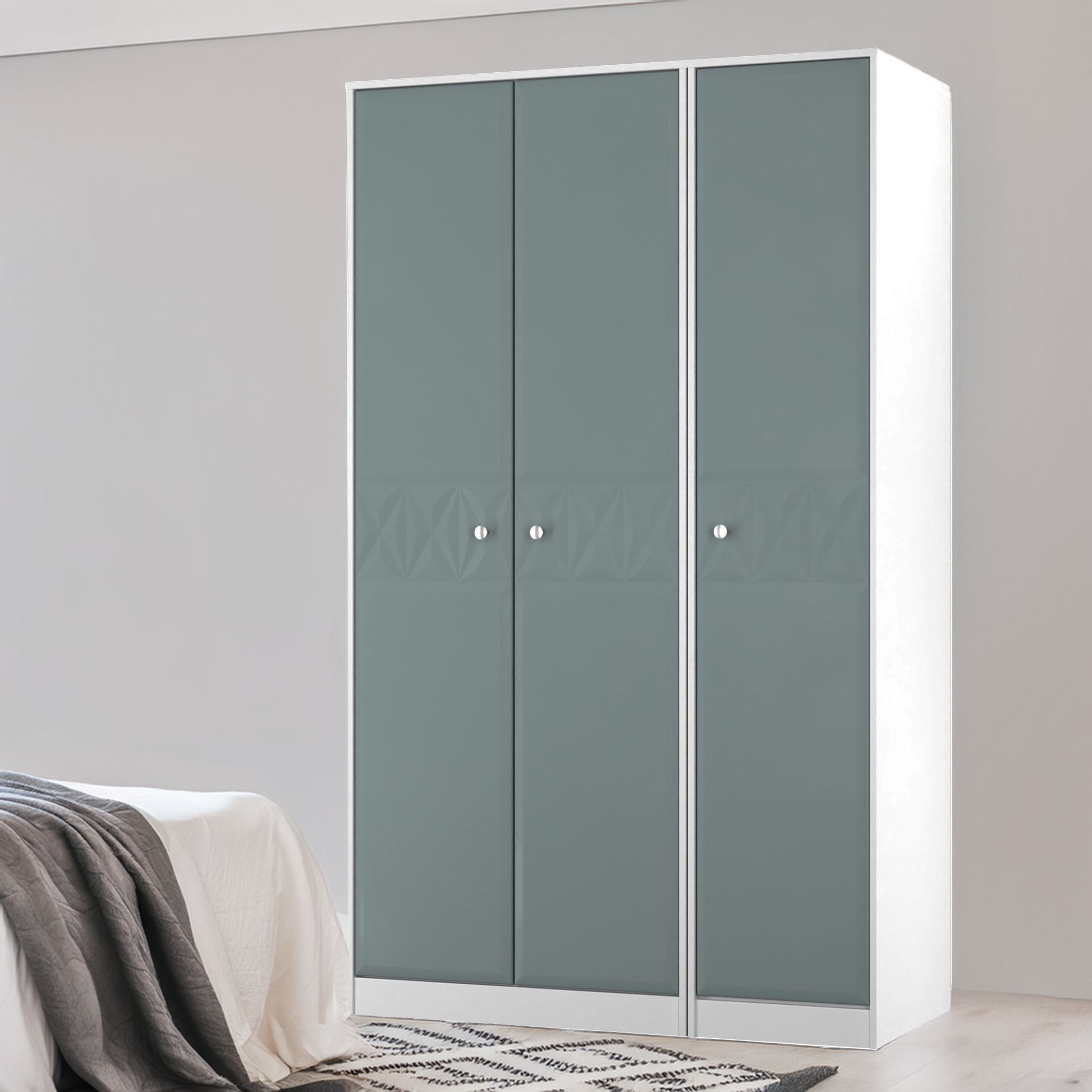 San Jose Ready assembled Contemporary Duck egg blue & white Tall Triple Wardrobe (H)1960mm (W)1108mm (D)530mm