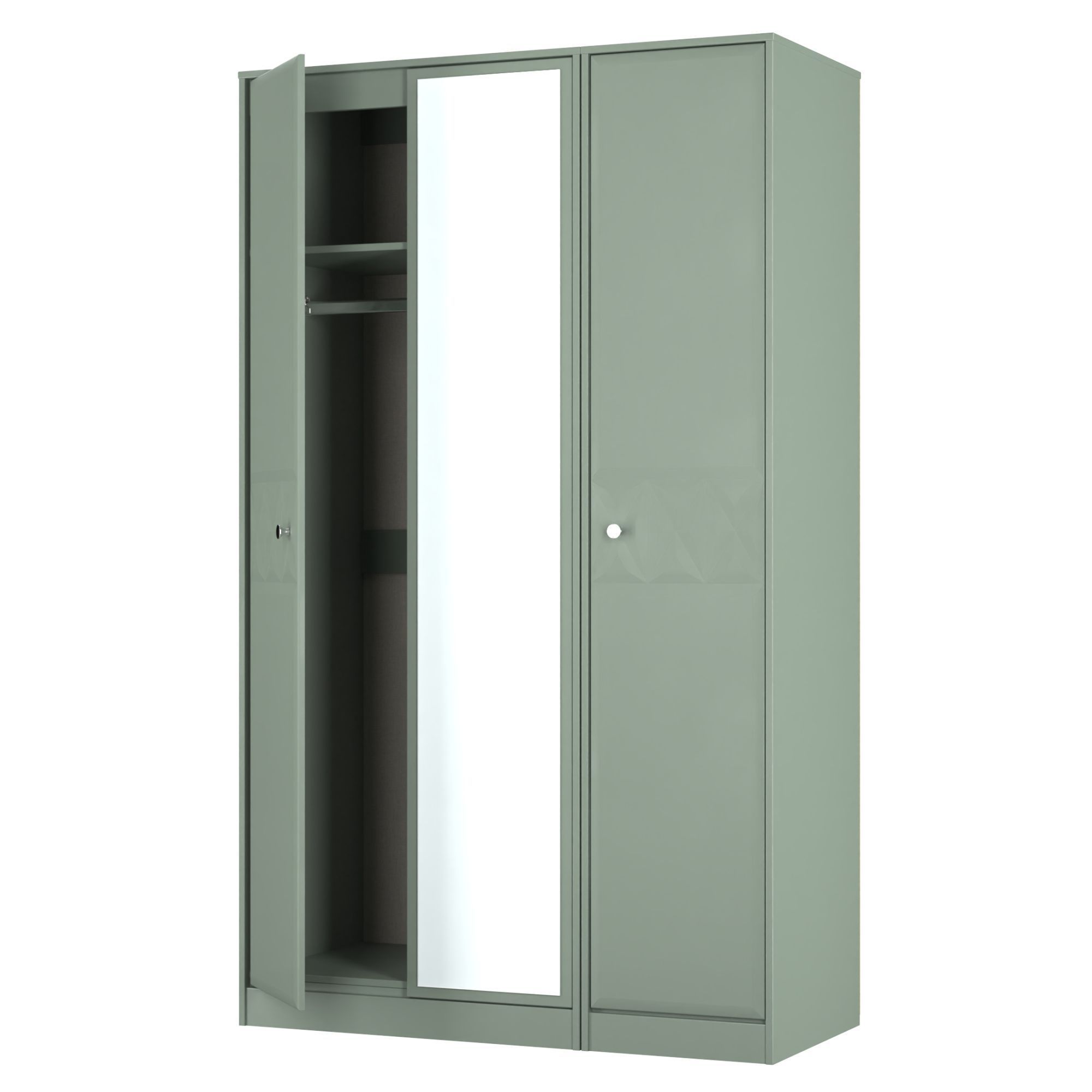 San Jose Ready assembled Contemporary Green Tall Triple Wardrobe With 1 mirror door (H)1960mm (W)1108mm (D)530mm