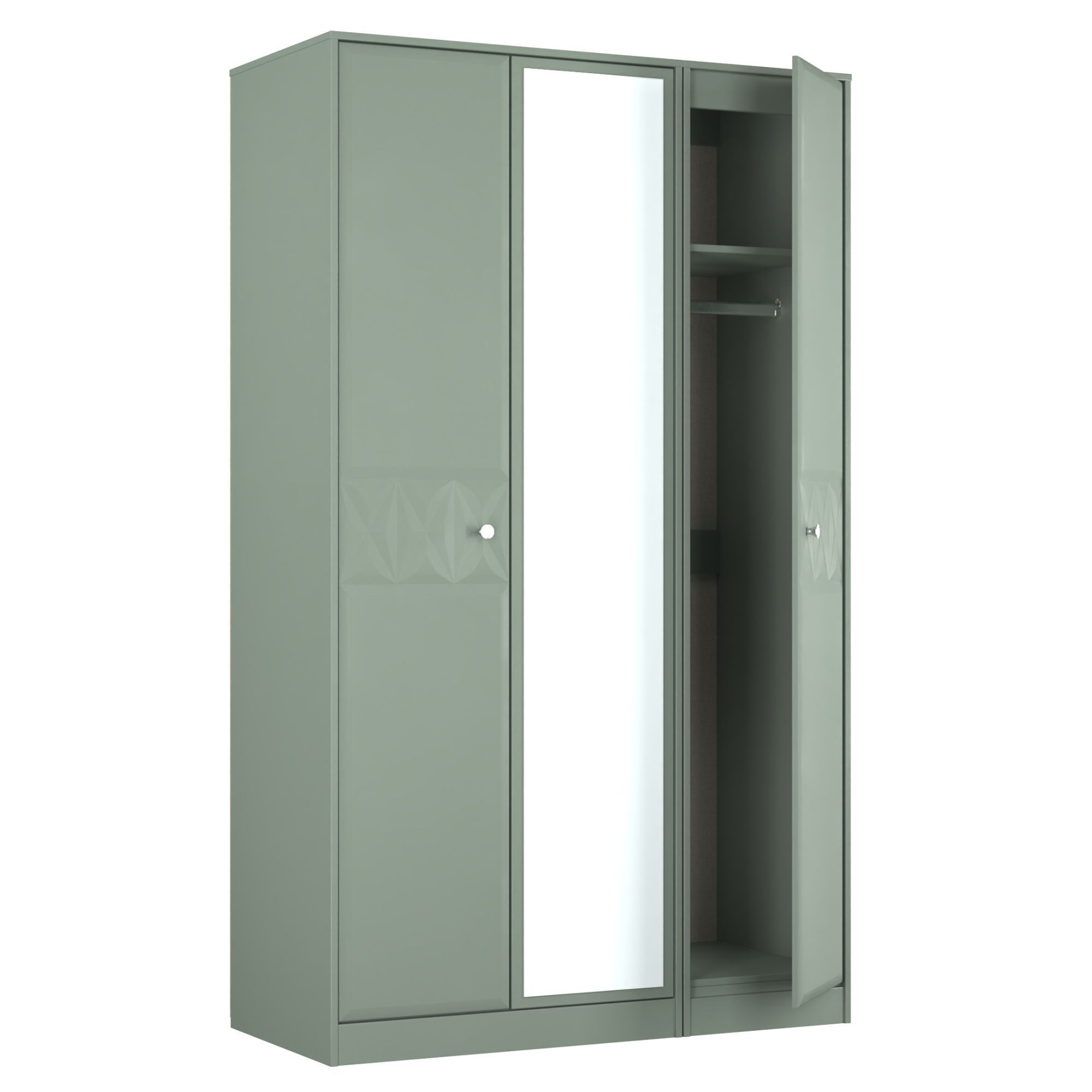 San Jose Ready assembled Contemporary Green Tall Triple Wardrobe With 1 mirror door (H)1960mm (W)1108mm (D)530mm