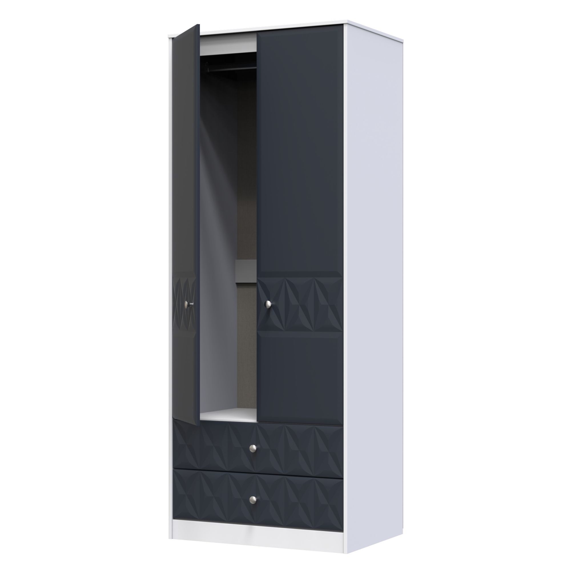 San Jose Ready assembled Contemporary Indigo & white 2 Drawer Tall Double Wardrobe (H)1970mm (W)770mm (D)530mm