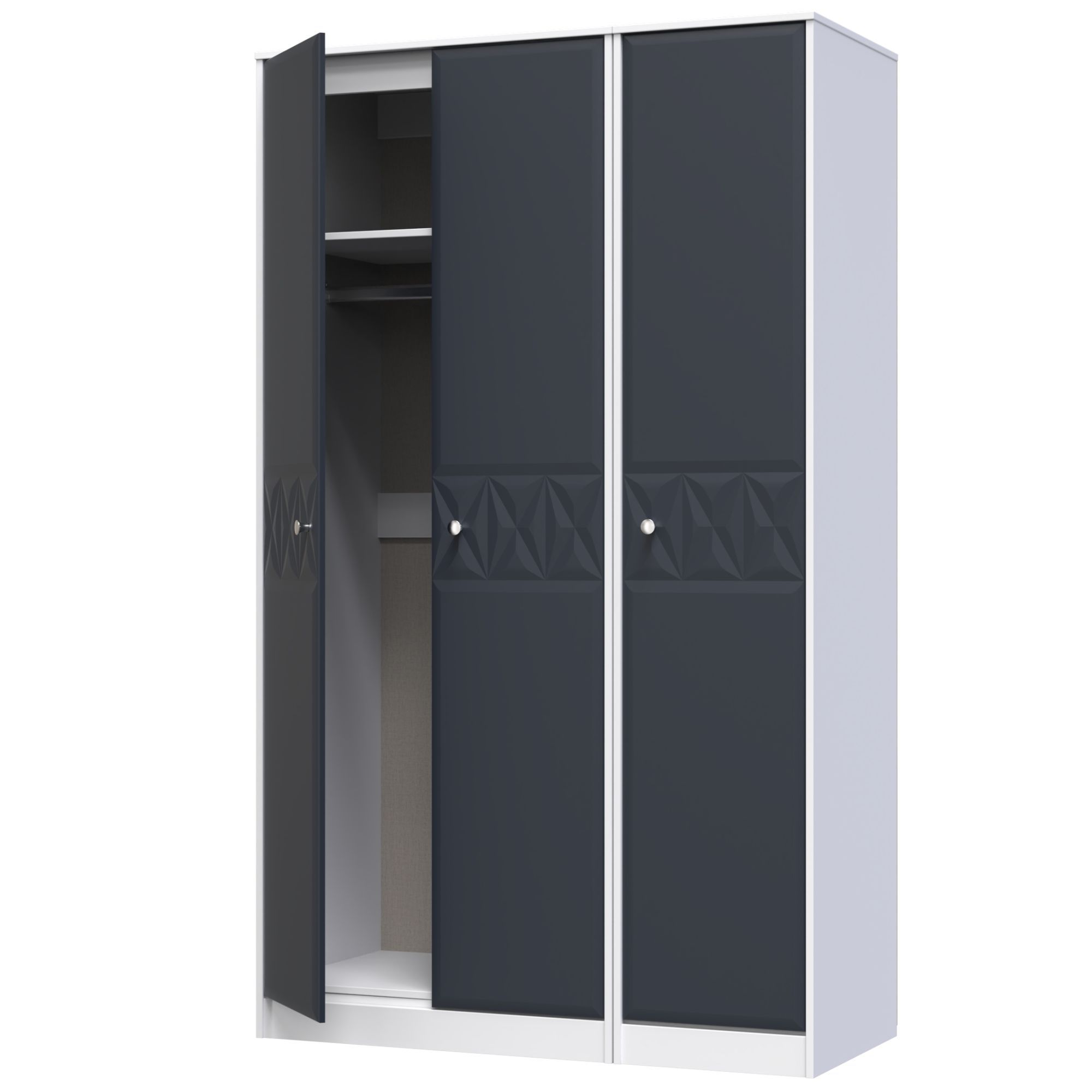 San Jose Ready assembled Contemporary Indigo & white Tall Triple Wardrobe (H)1970mm (W)1110mm (D)530mm