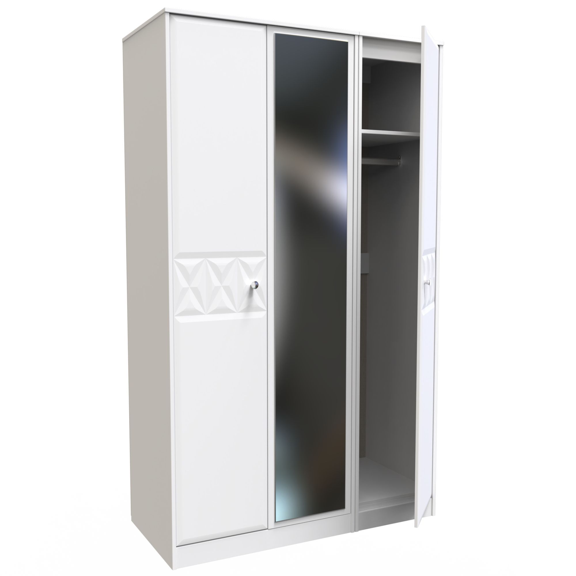 San Jose Ready assembled Contemporary White Tall Triple Wardrobe With 1 mirror door (H)1970mm (W)1110mm (D)530mm