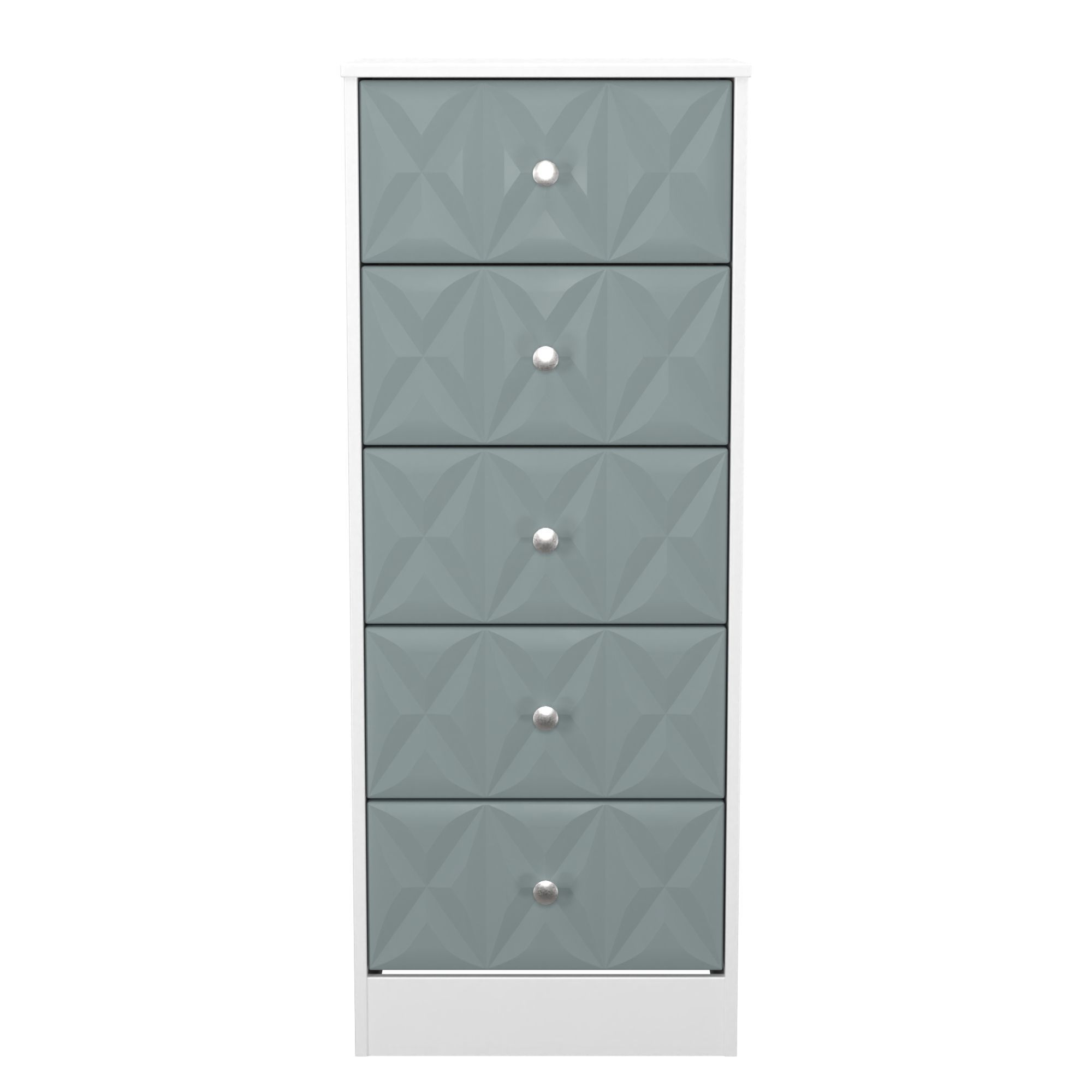 San Jose Ready assembled Duck egg blue & white 5 Drawer Bedside chest (H)1120mm (W)450mm (D)395mm