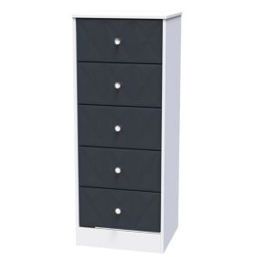 San Jose Ready assembled Indigo & white 5 Drawer Bedside chest (H)1120mm (W)450mm (D)395mm