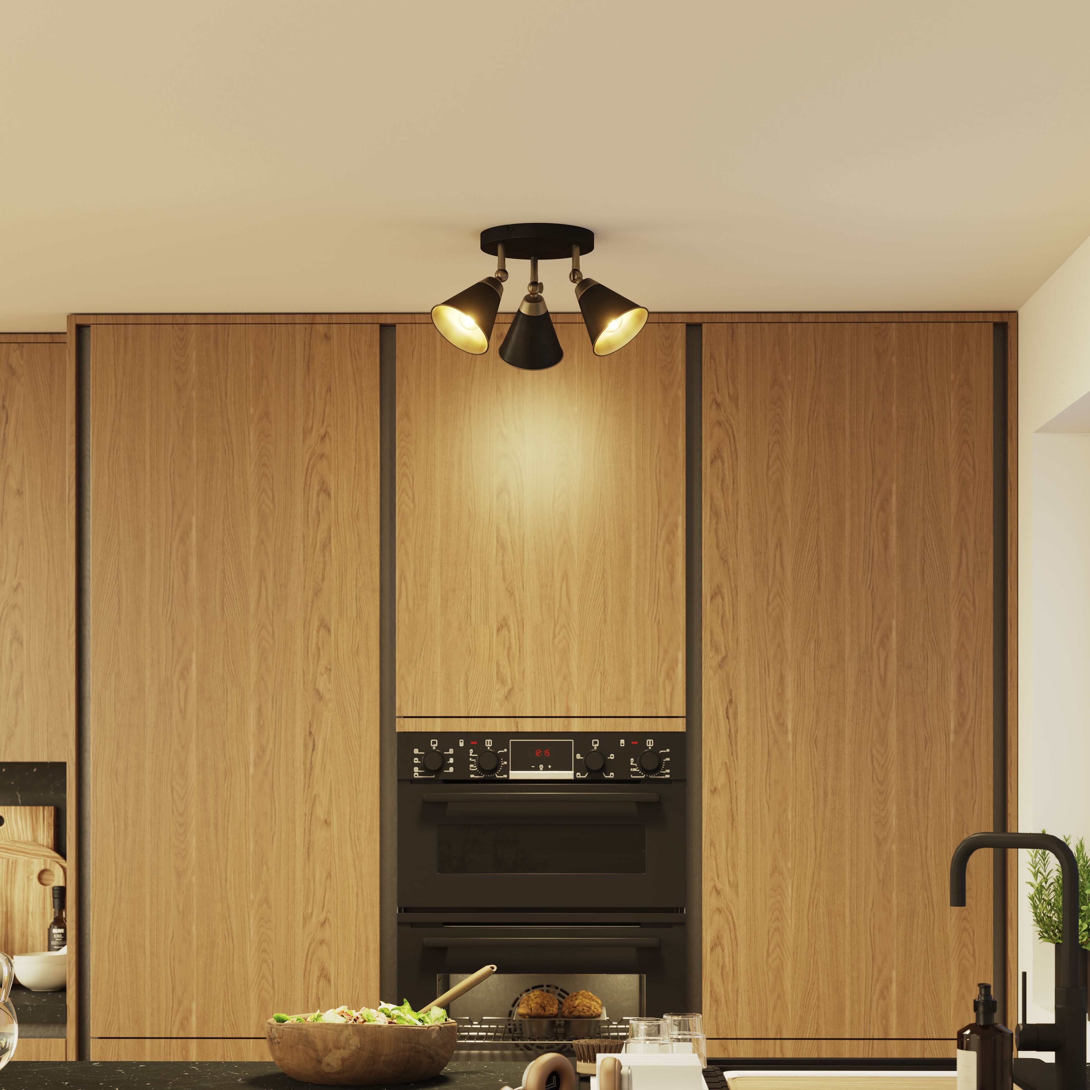 Sandown Plate Matt Antique brass effect 3 Light Spotlight