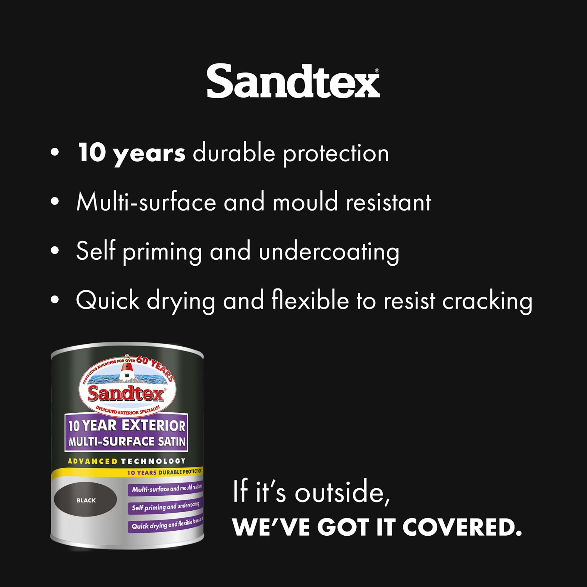 Sandtex 10 Year Black Satin Multi-surface paint, 750ml