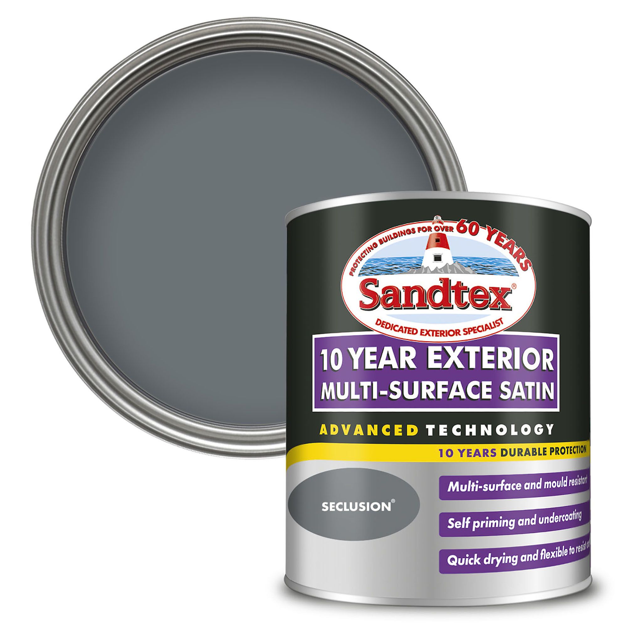 Sandtex 10 Year Seclusion Satin Multi-surface paint, 750ml