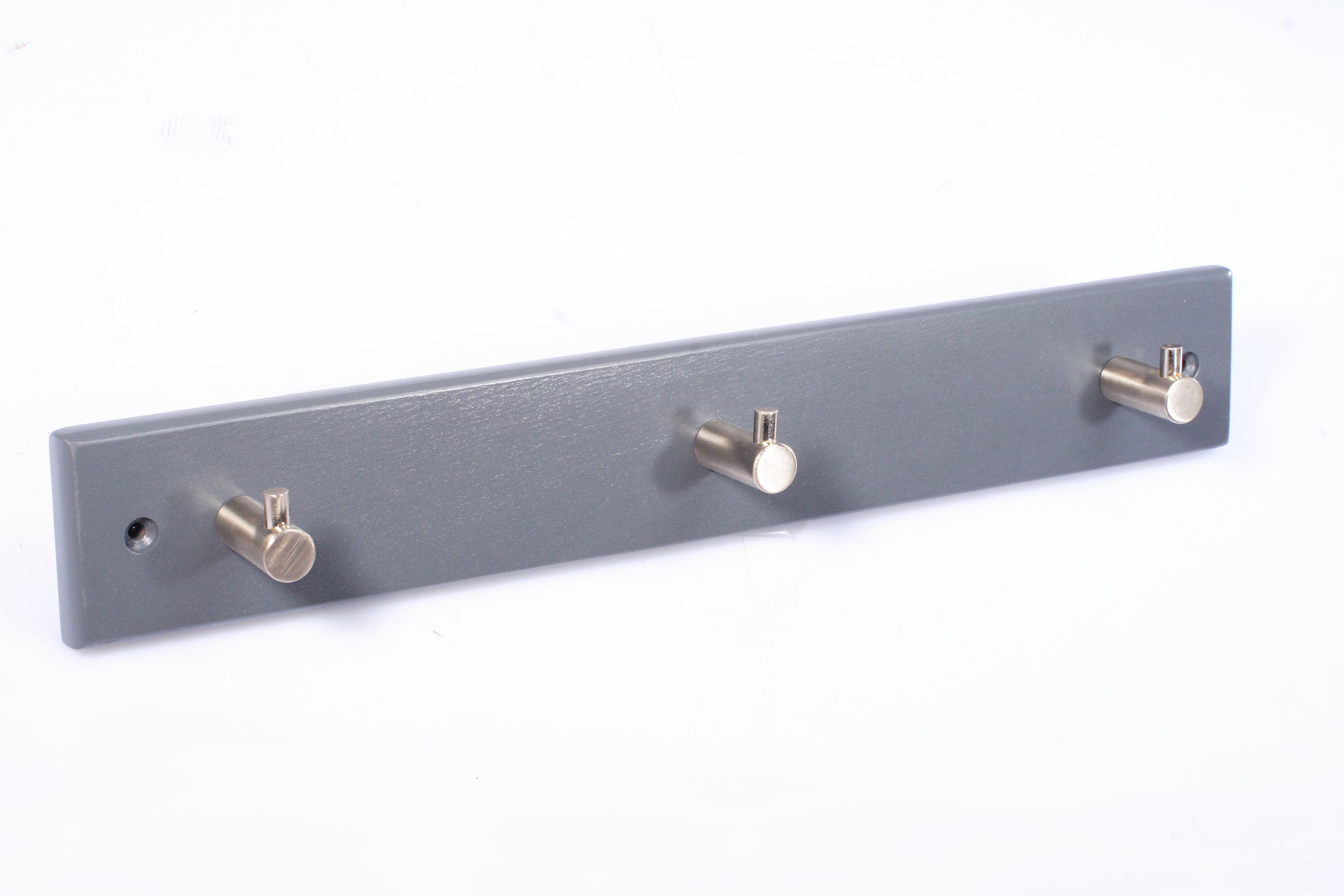 Satin Grey Nickel effect Beech 3 Hook rail, (L)405mm (H)12mm