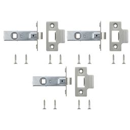 Satin Nickel effect Tubular Mortice latch (L)64mm, Pack of 3