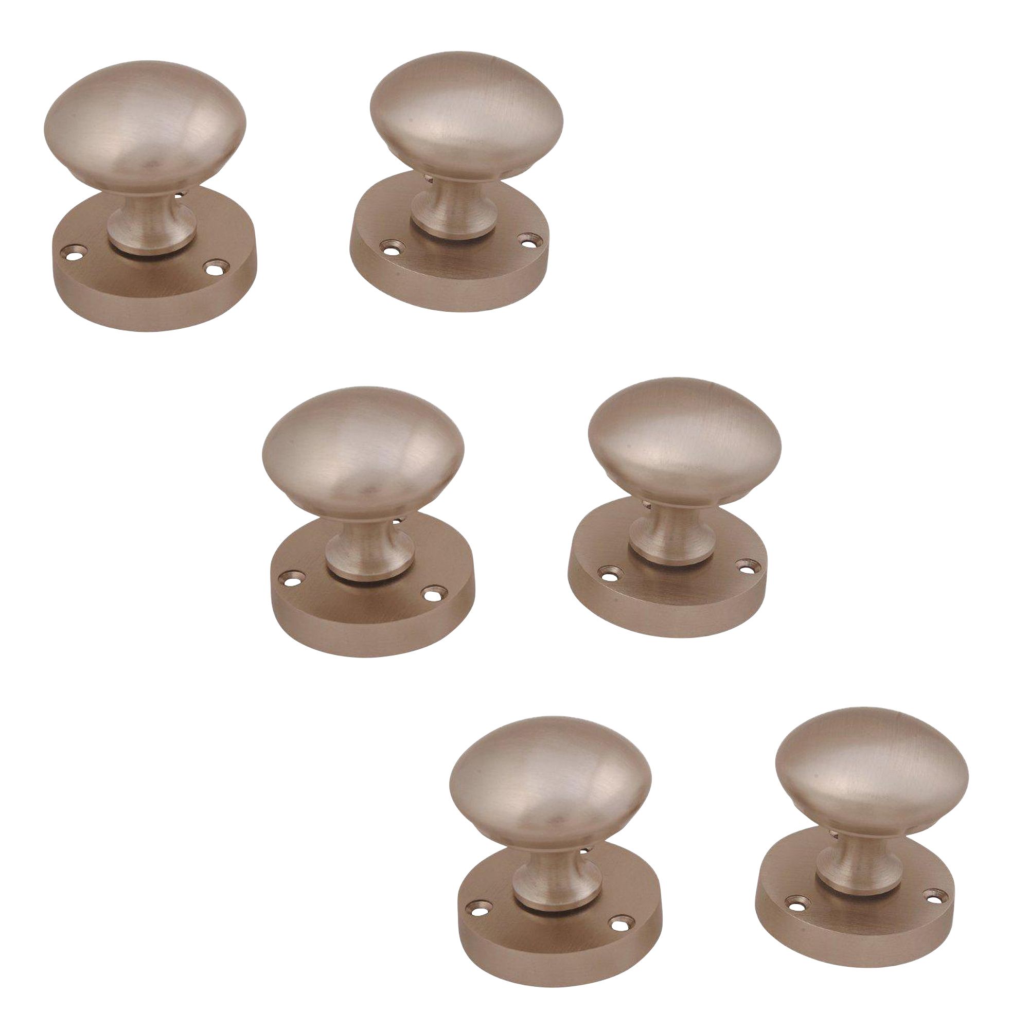 Satin Nickel effect Zamac Round Door knob (Dia)54mm, Pack of 3
