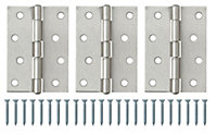 Satin Nickel-plated Metal Butt Door hinge N433 (L)100mm, Pack of 3