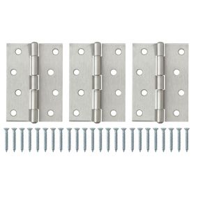 Satin Nickel-plated Metal Butt Door hinge N433 (L)100mm, Pack of 3