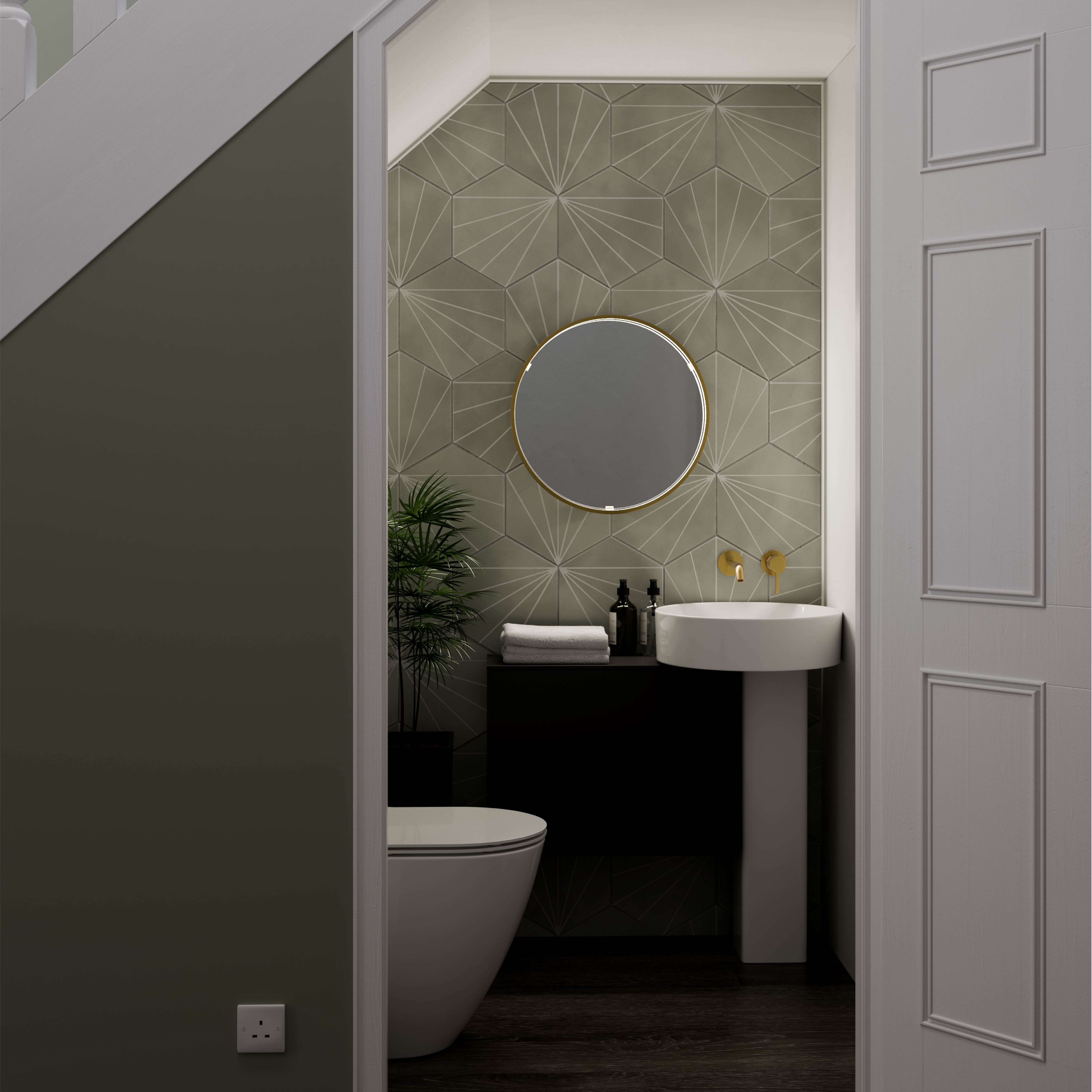 Sensio Aspect Brass effect Circular Wall-mounted Bathroom Illuminated mirror (H)60cm (W)60cm