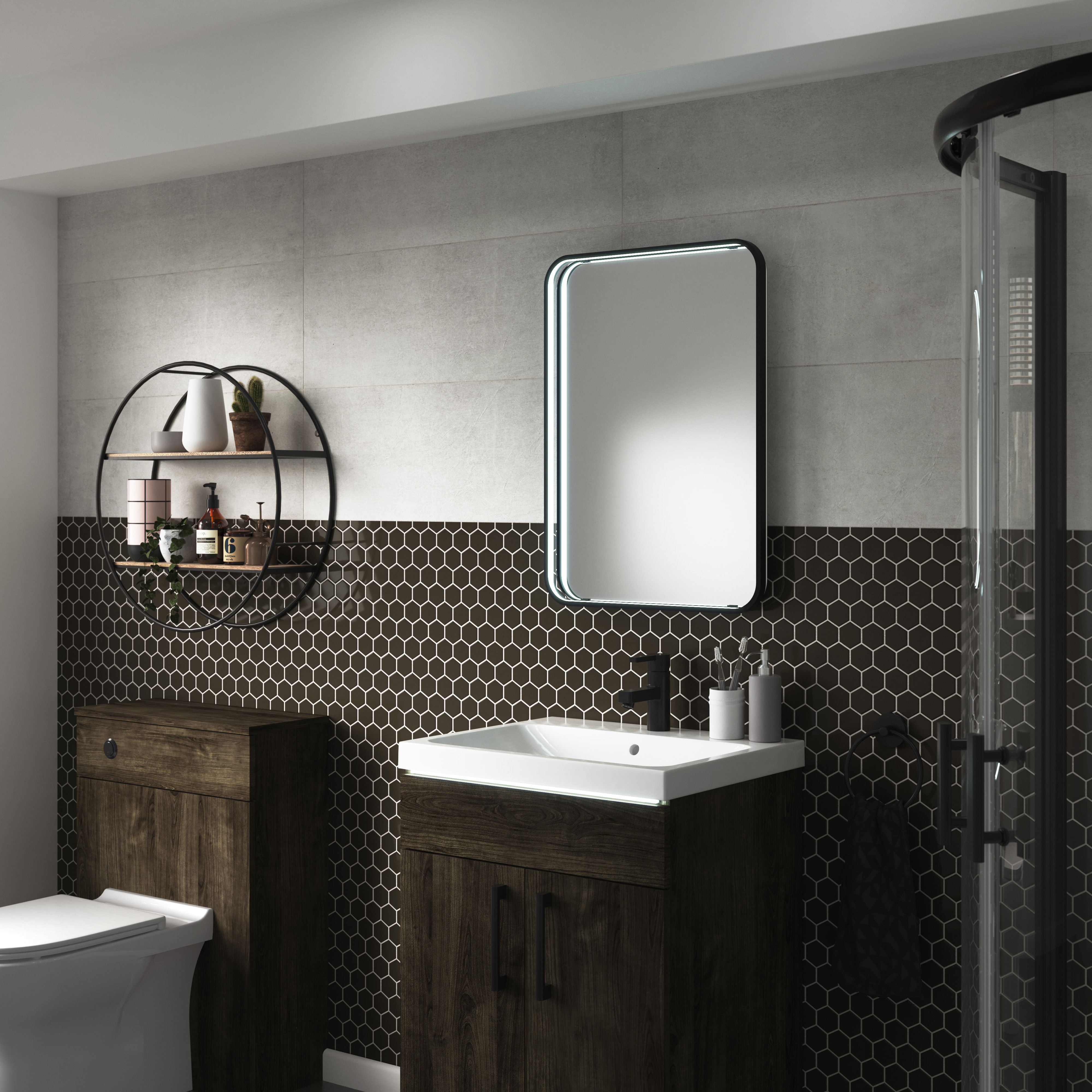 Sensio Aspect Matt Black Rectangular Wall-mounted Bathroom Illuminated Bathroom mirror (H)70cm (W)50cm