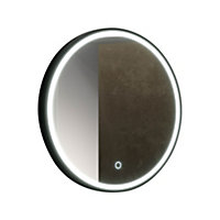 Sensio Frontier Matt Black Circular Wall-mounted Bathroom Illuminated mirror (H)80cm (W)80cm