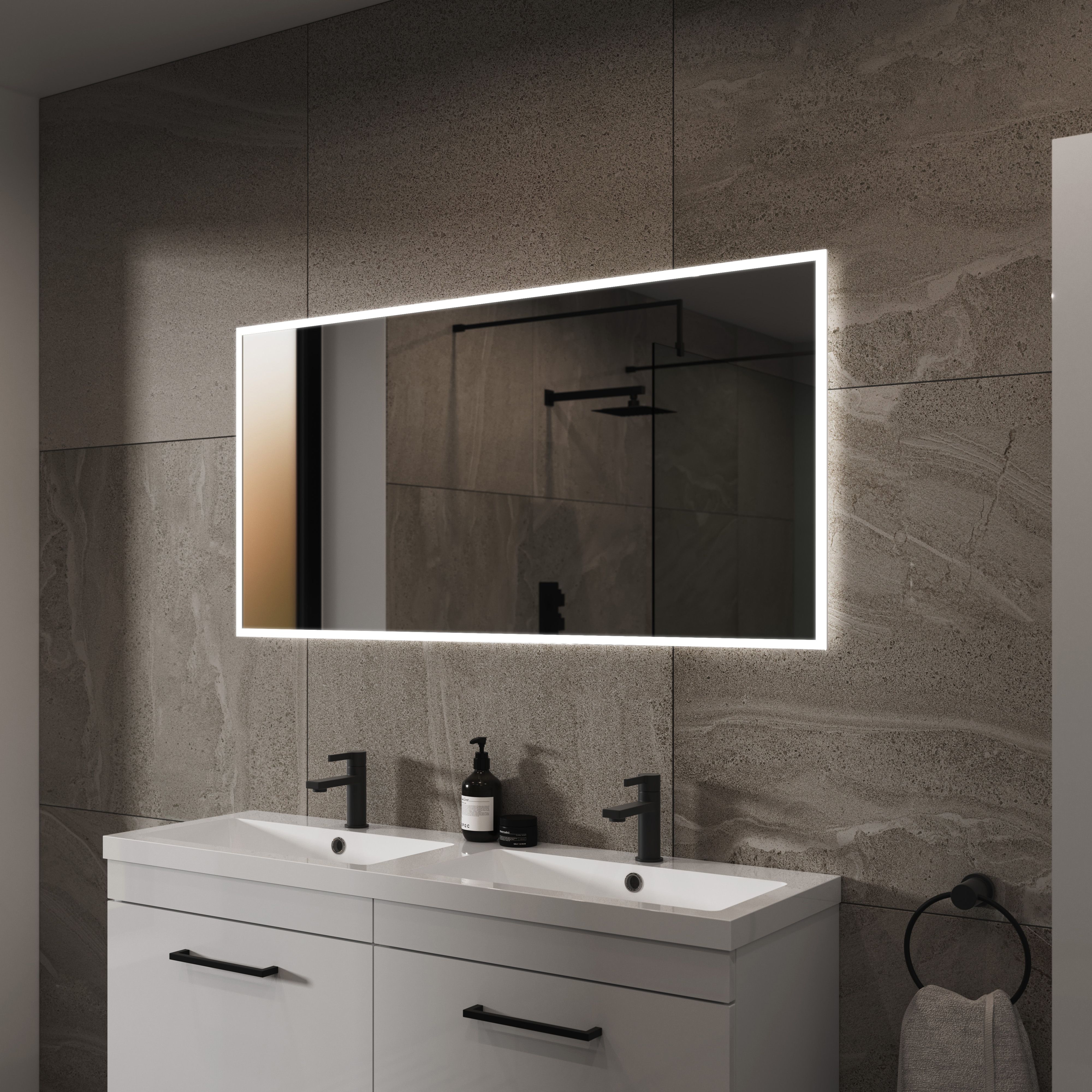 Sensio Glimmer Rectangular Wall-mounted Bathroom Illuminated Colour-changing mirror (H)80cm (W)60cm