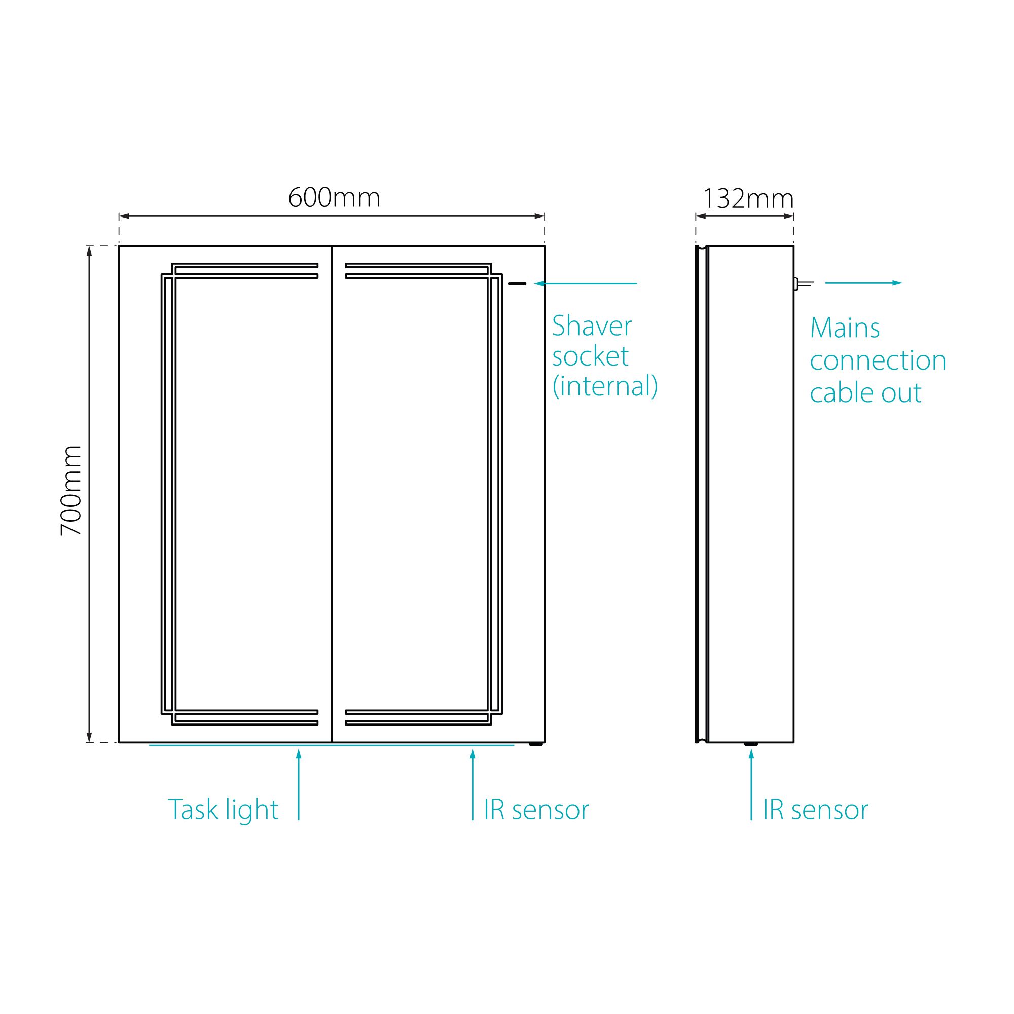 Sensio Harlow Wall-mounted Illuminated Mirrored Bathroom Cabinet with shaver socket (W)600mm (H)700mm
