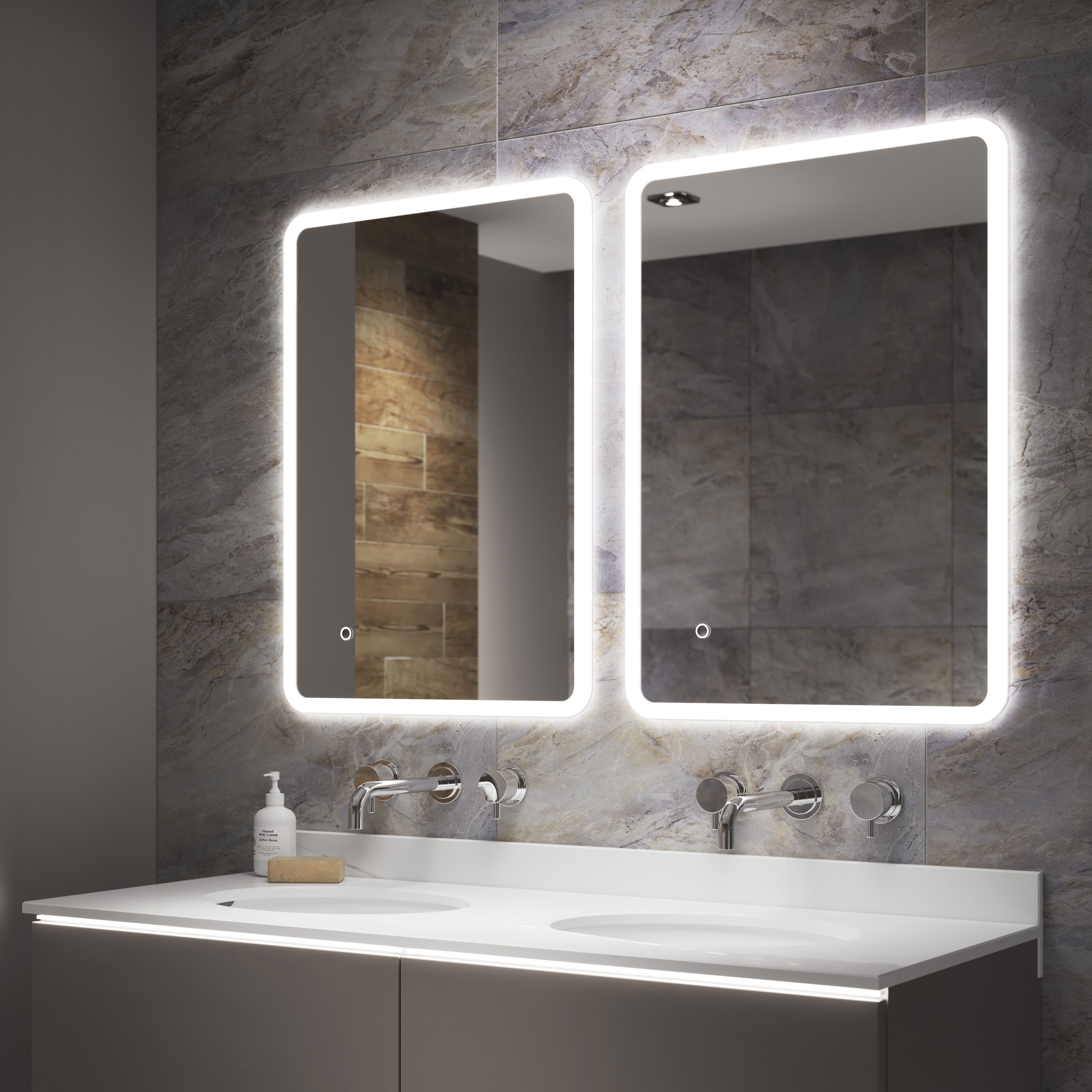 Sensio Libra Rectangular Wall-mounted Bathroom Illuminated Colour-changing mirror (H)50cm (W)39cm