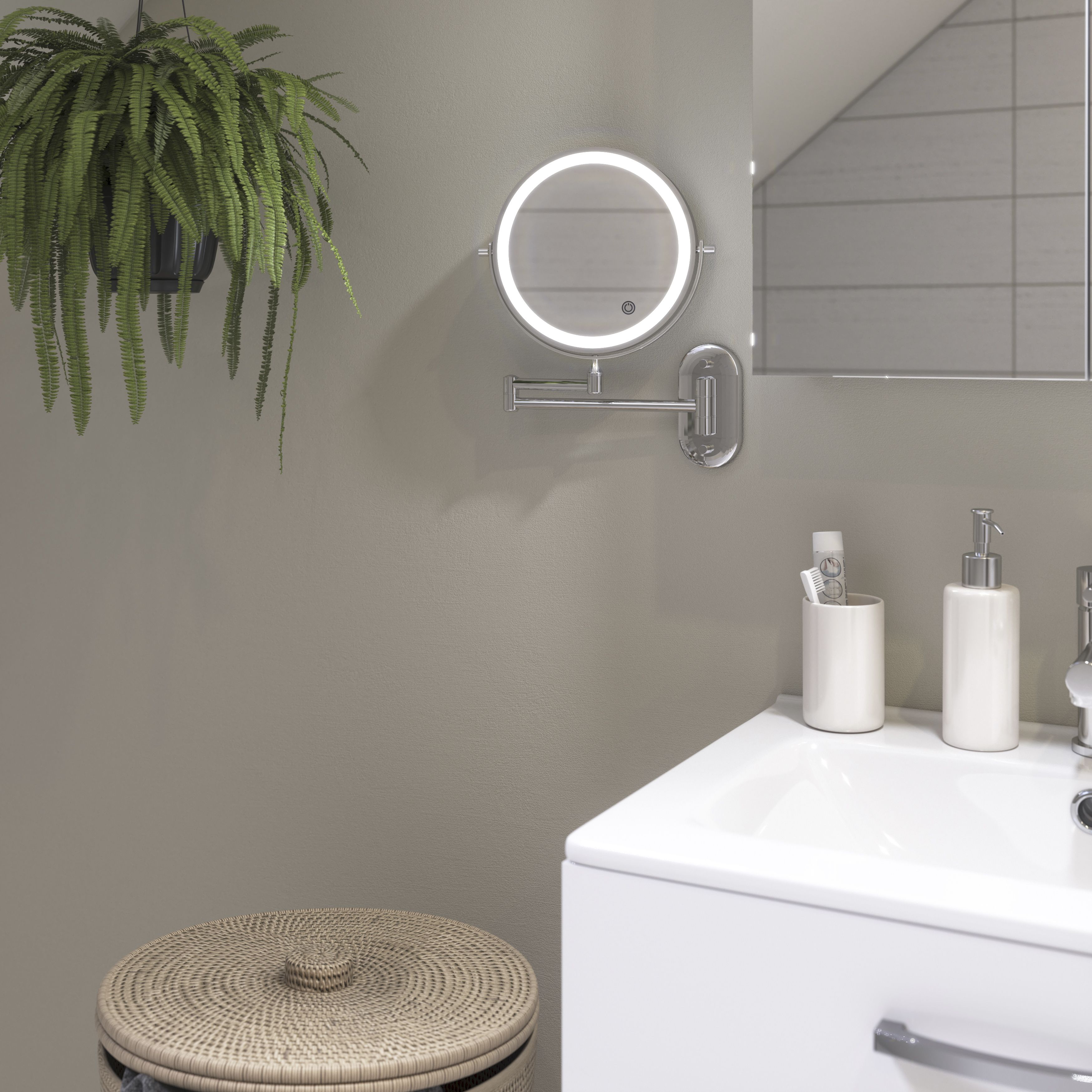 Sensio Lily Chrome effect Round Wall-mounted Bathroom & WC Illuminated Bathroom mirror (H)32cm (W)20cm