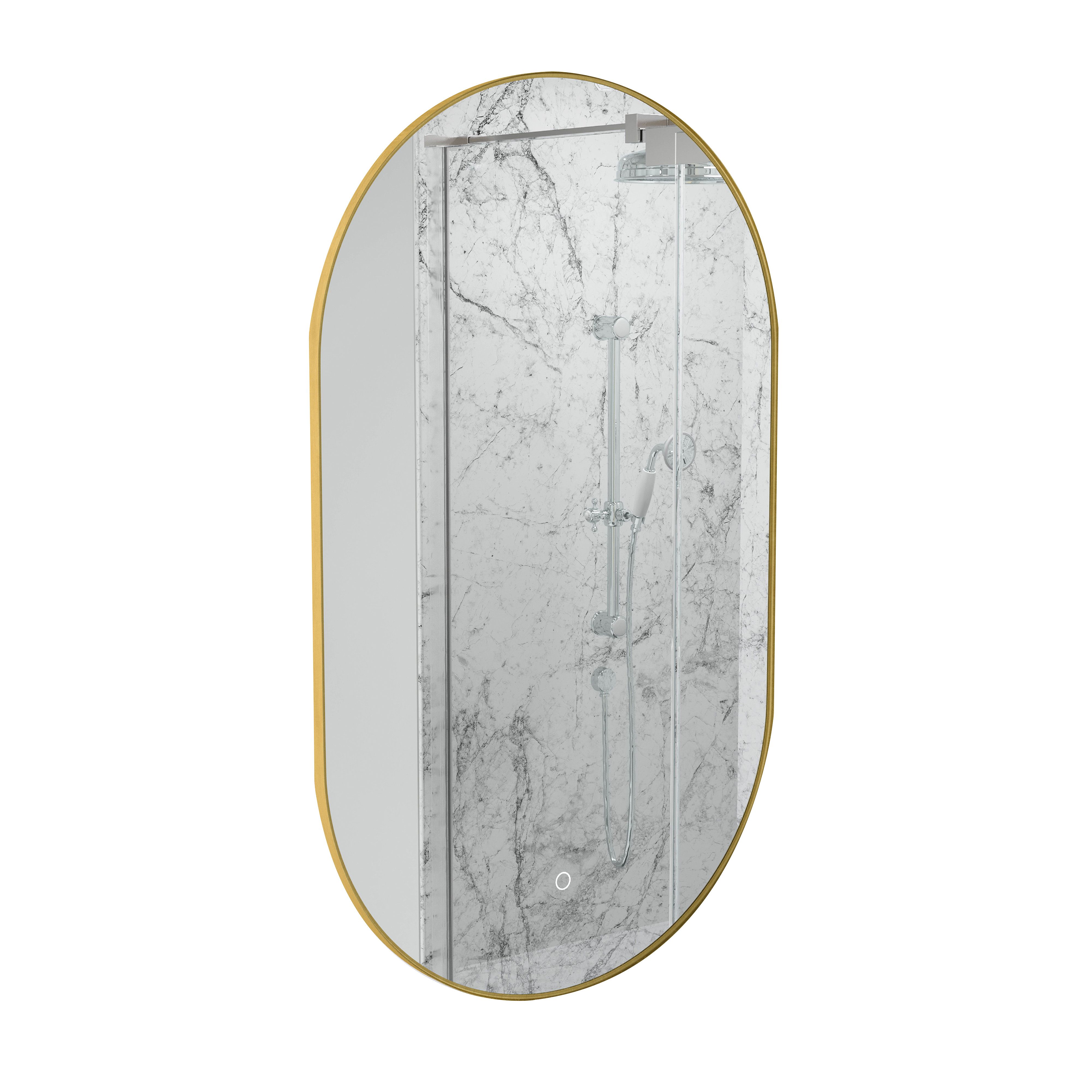 Sensio Nebula Brass effect Oval Wall-mounted Bathroom Illuminated mirror (H)80cm (W)50cm