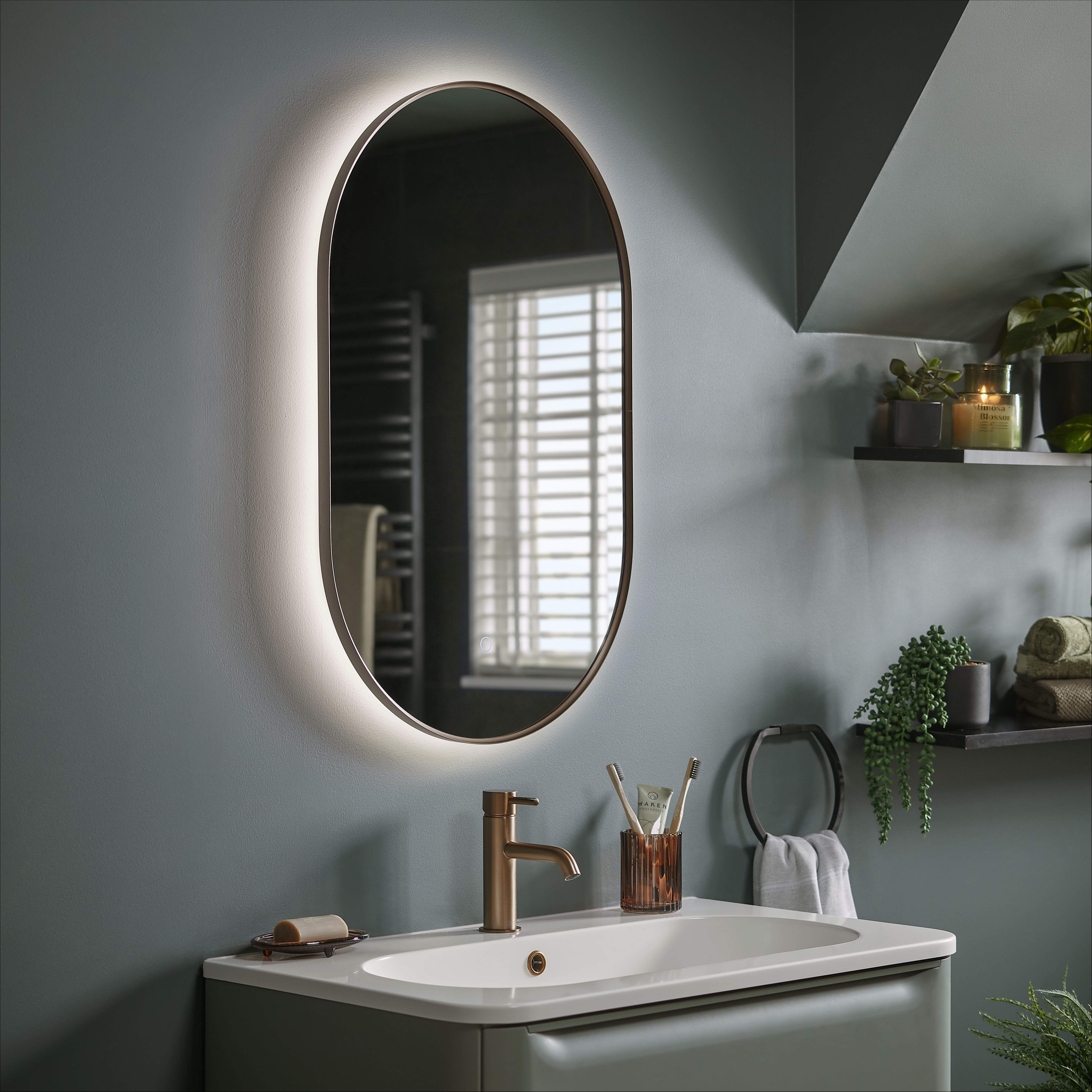 Sensio Nebula Bronze effect Oval Wall-mounted Bathroom Illuminated mirror (H)80cm (W)50cm