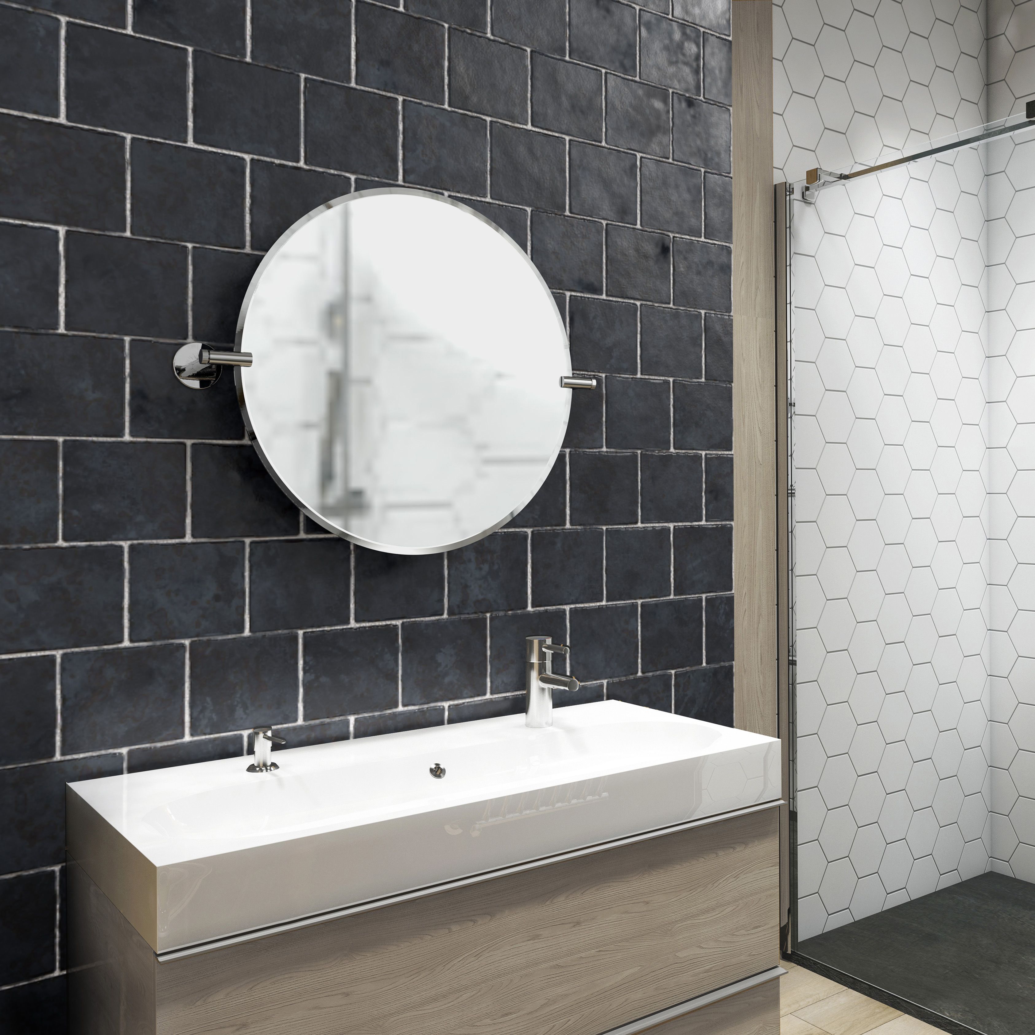 Sensio Pearl Chrome effect Round Wall-mounted Bathroom & WC Non illuminated Bathroom mirror (H)50cm (W)50cm