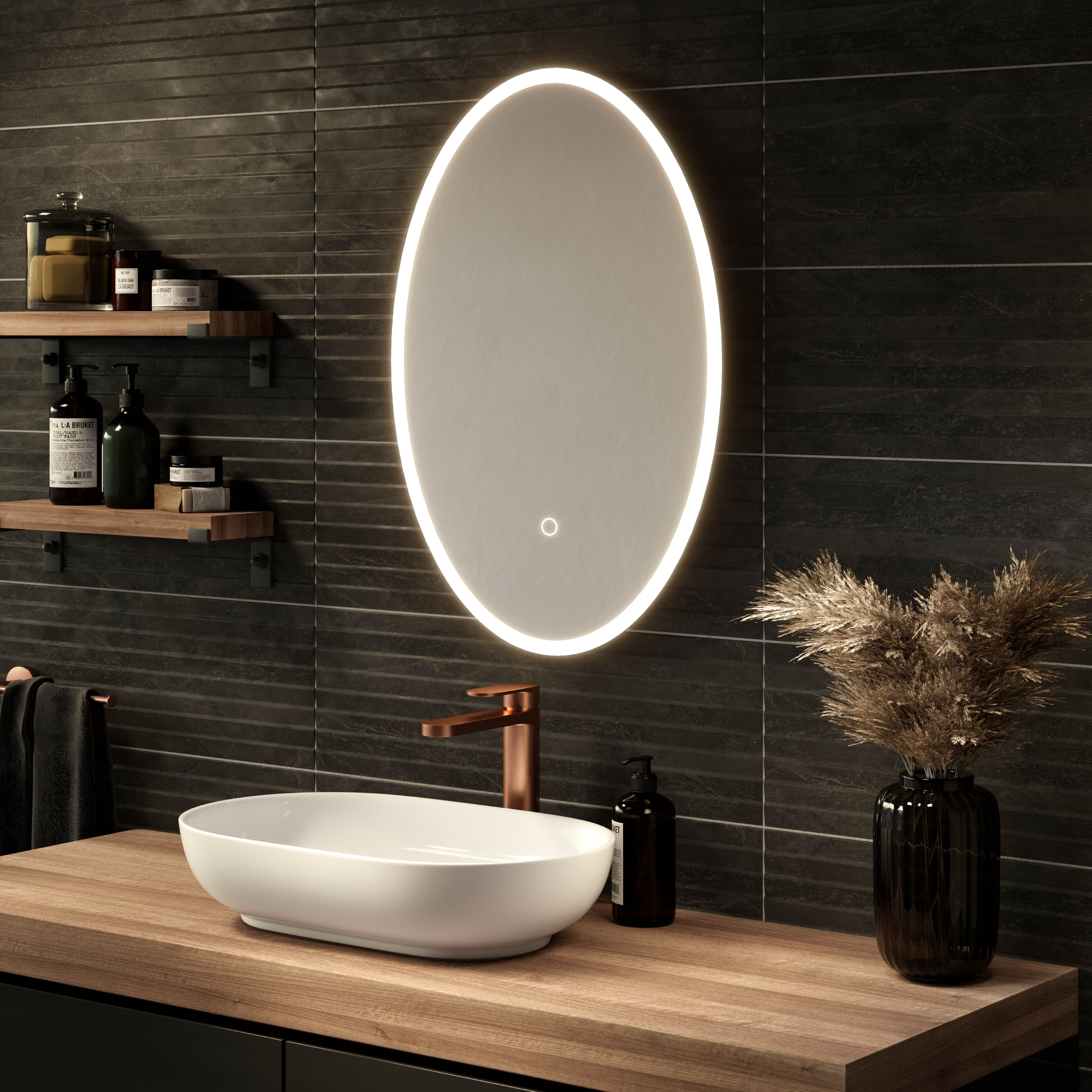 Sensio Silver effect Oval Wall-mounted Bathroom Illuminated mirror (H)80cm (W)50cm