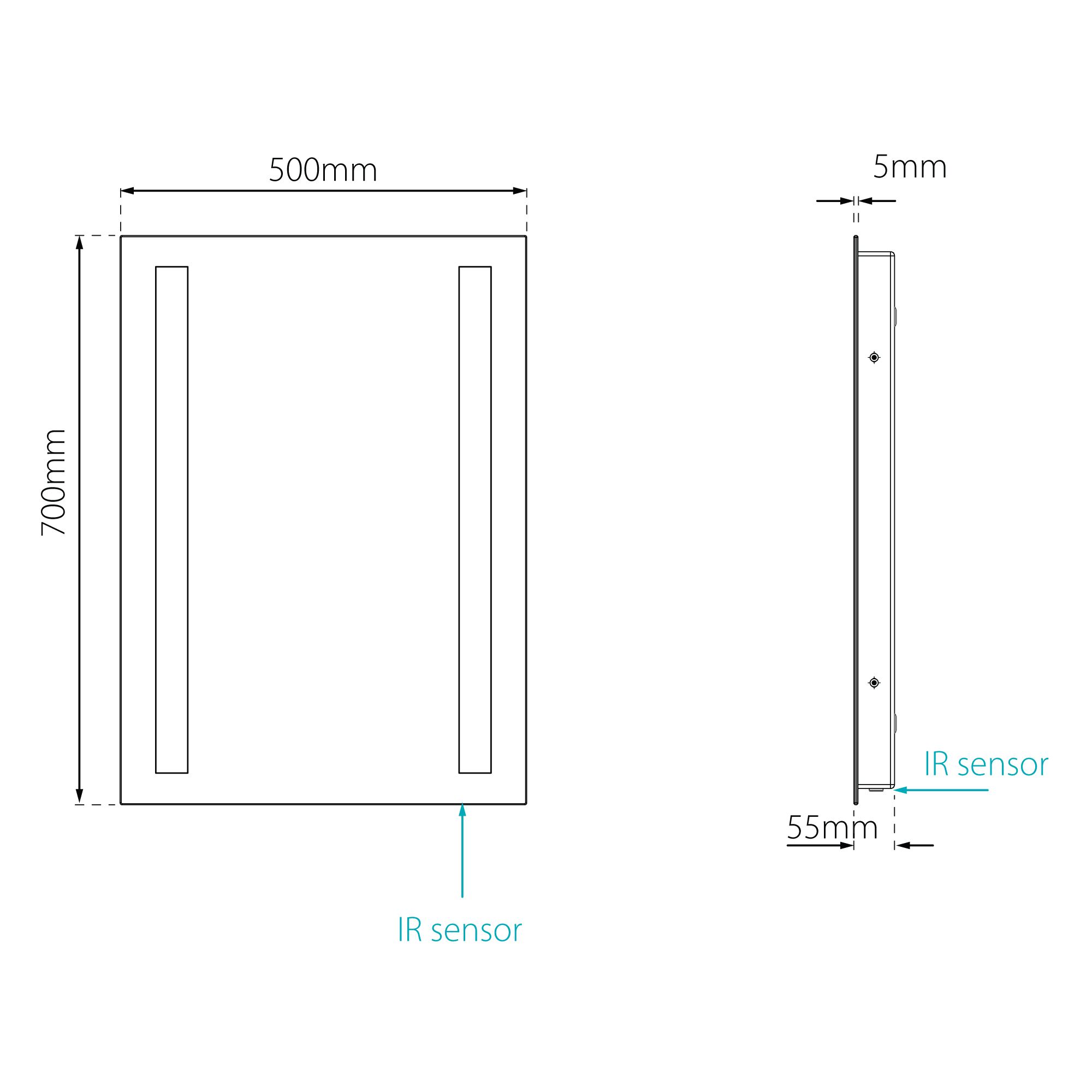 Sensio Uno Rectangular Wall-mounted Bathroom Illuminated Bathroom mirror (H)70cm (W)50cm