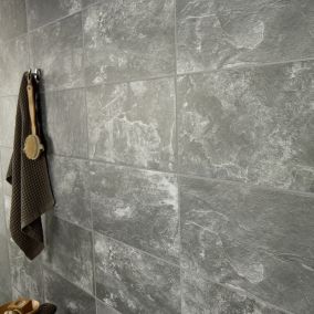 Shaded slate Anthracite Matt Porcelain Indoor Wall & floor Tile, Pack of 6, (L)300mm (W)600mm