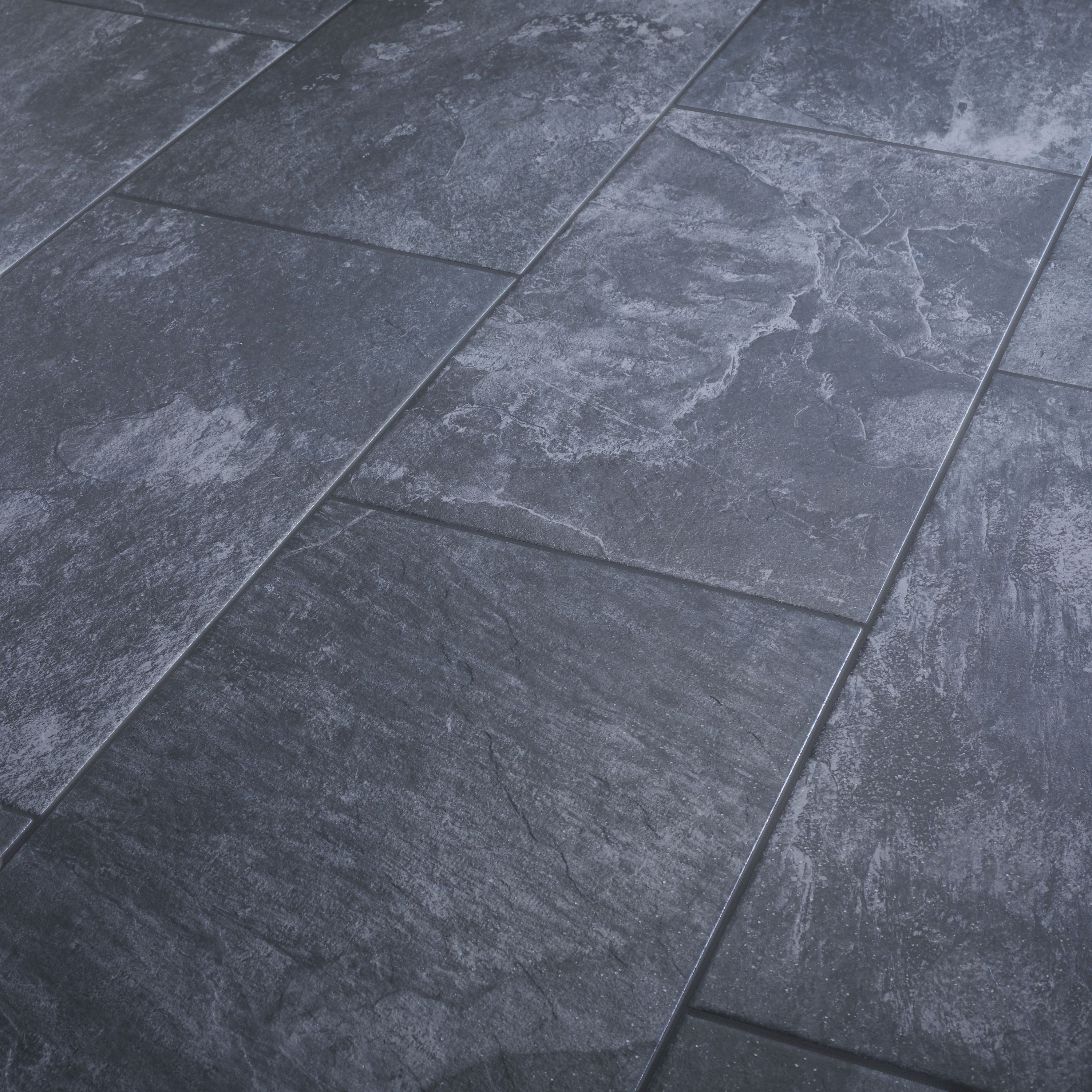 Shaded slate Anthracite Matt Porcelain Indoor Wall & floor Tile, Pack of 6, (L)300mm (W)600mm