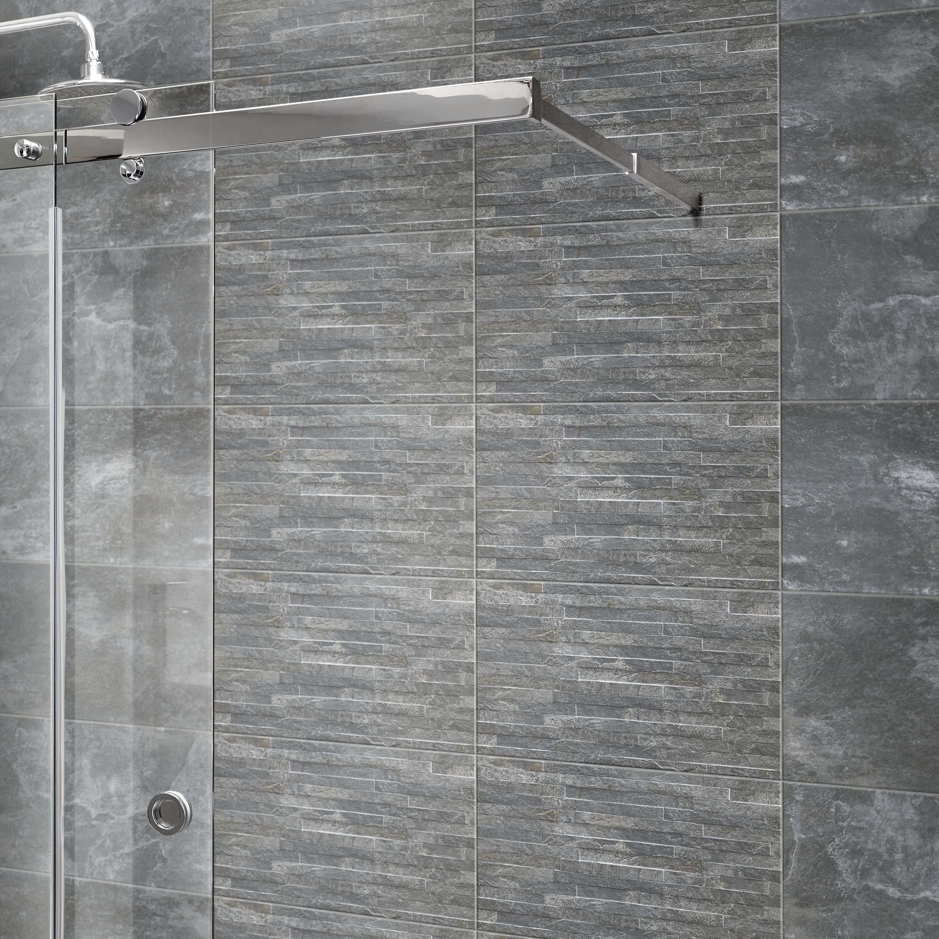 Shaded slate Anthracite Matt Split Face Porcelain Indoor Wall Tile Sample