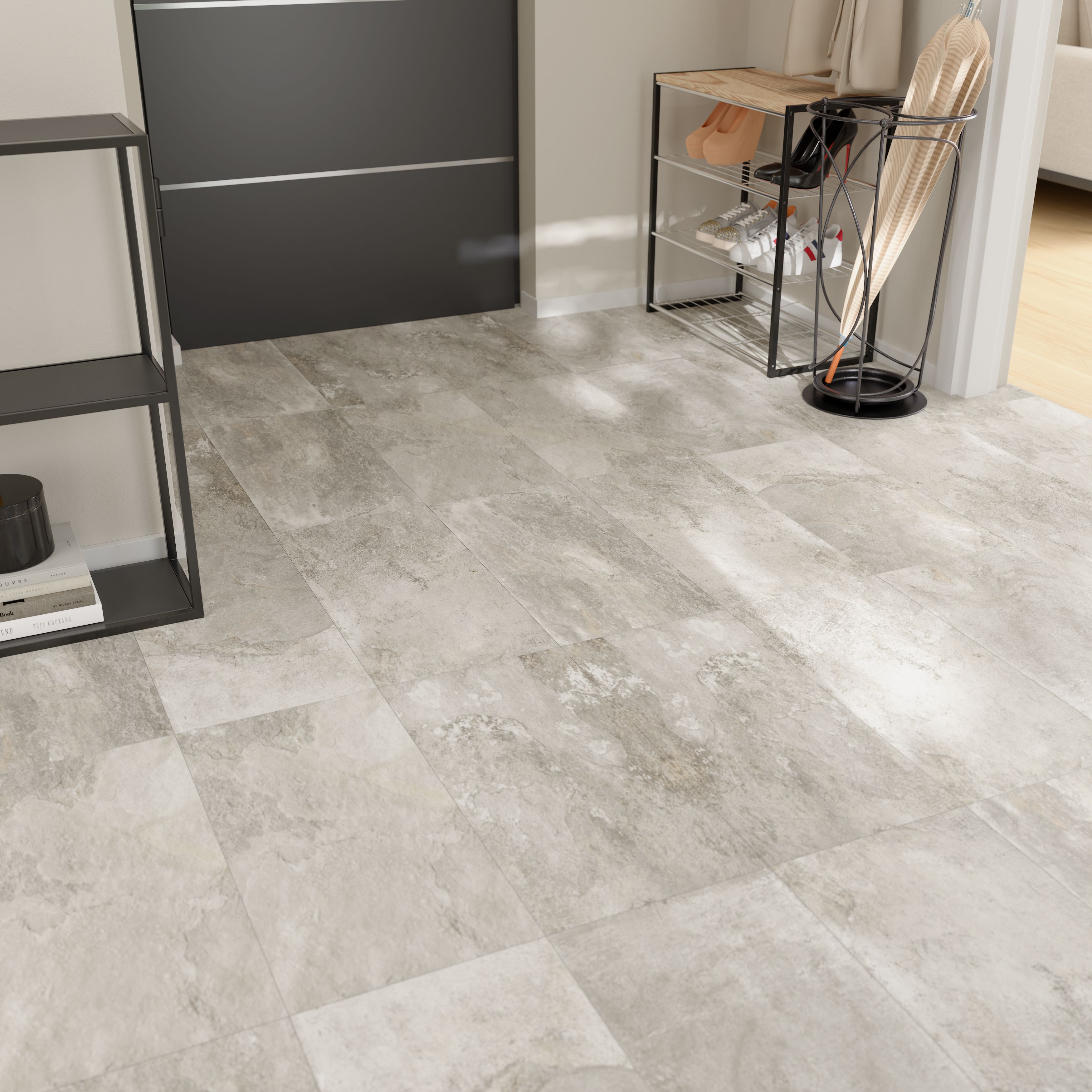 Shaded slate Beige Matt Porcelain Indoor Wall & floor Tile, Pack of 6, (L)300mm (W)600mm