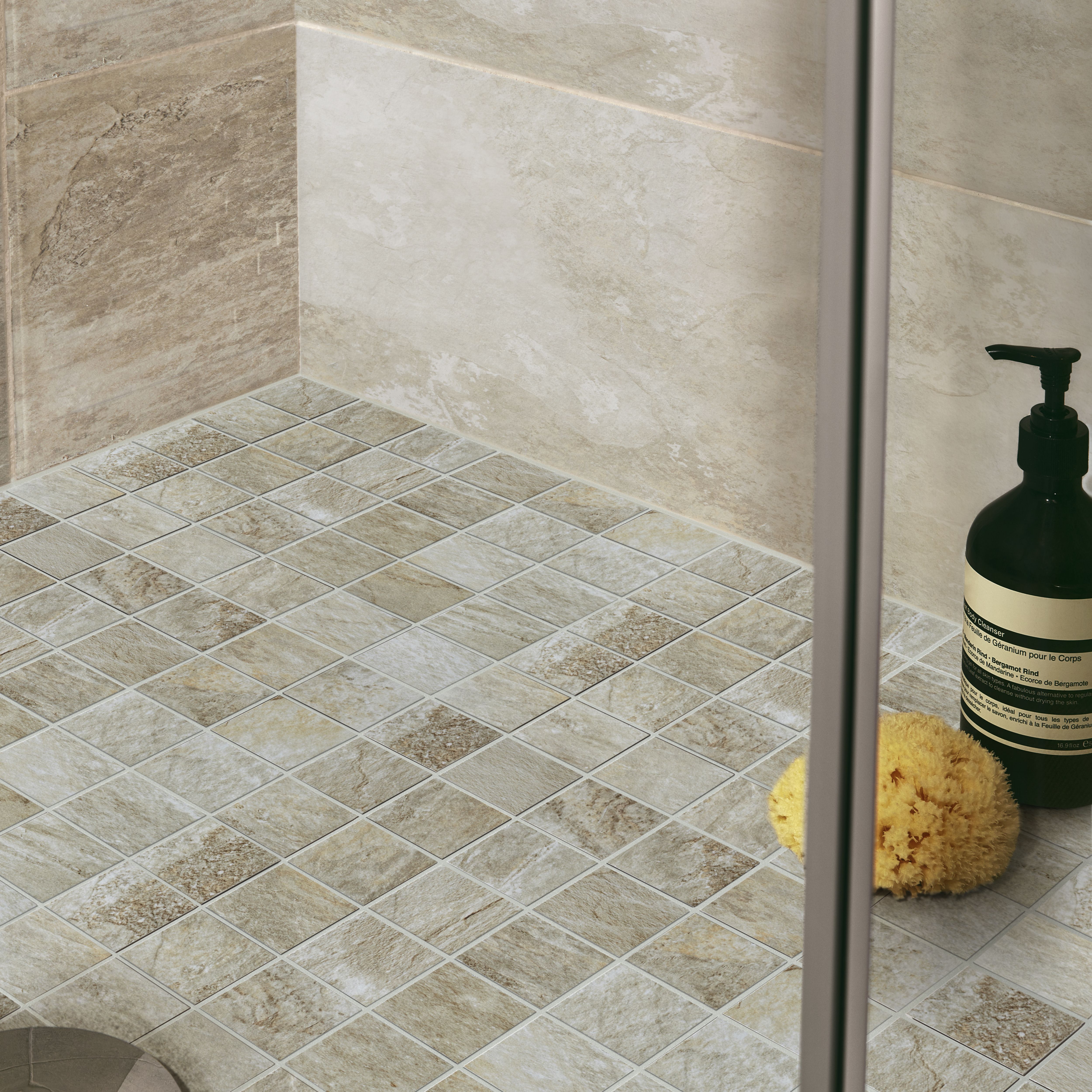 Shaded slate Beige Porcelain Mosaic tile, (L)300mm (W)300mm