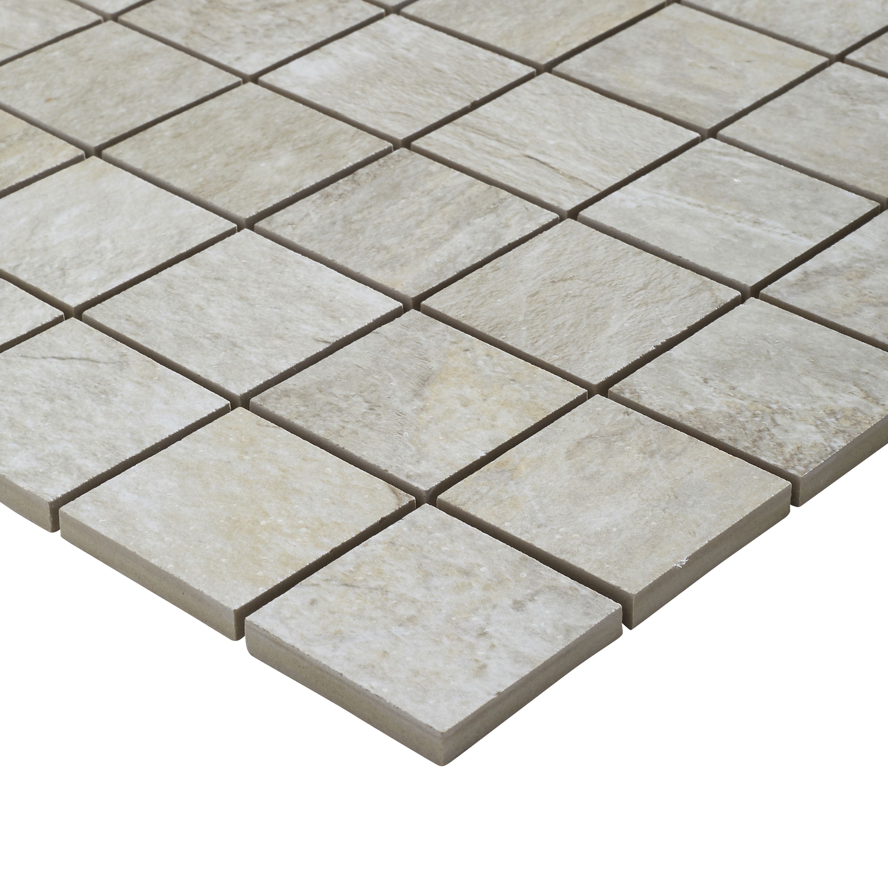 Shaded slate Beige Porcelain Mosaic tile, (L)300mm (W)300mm
