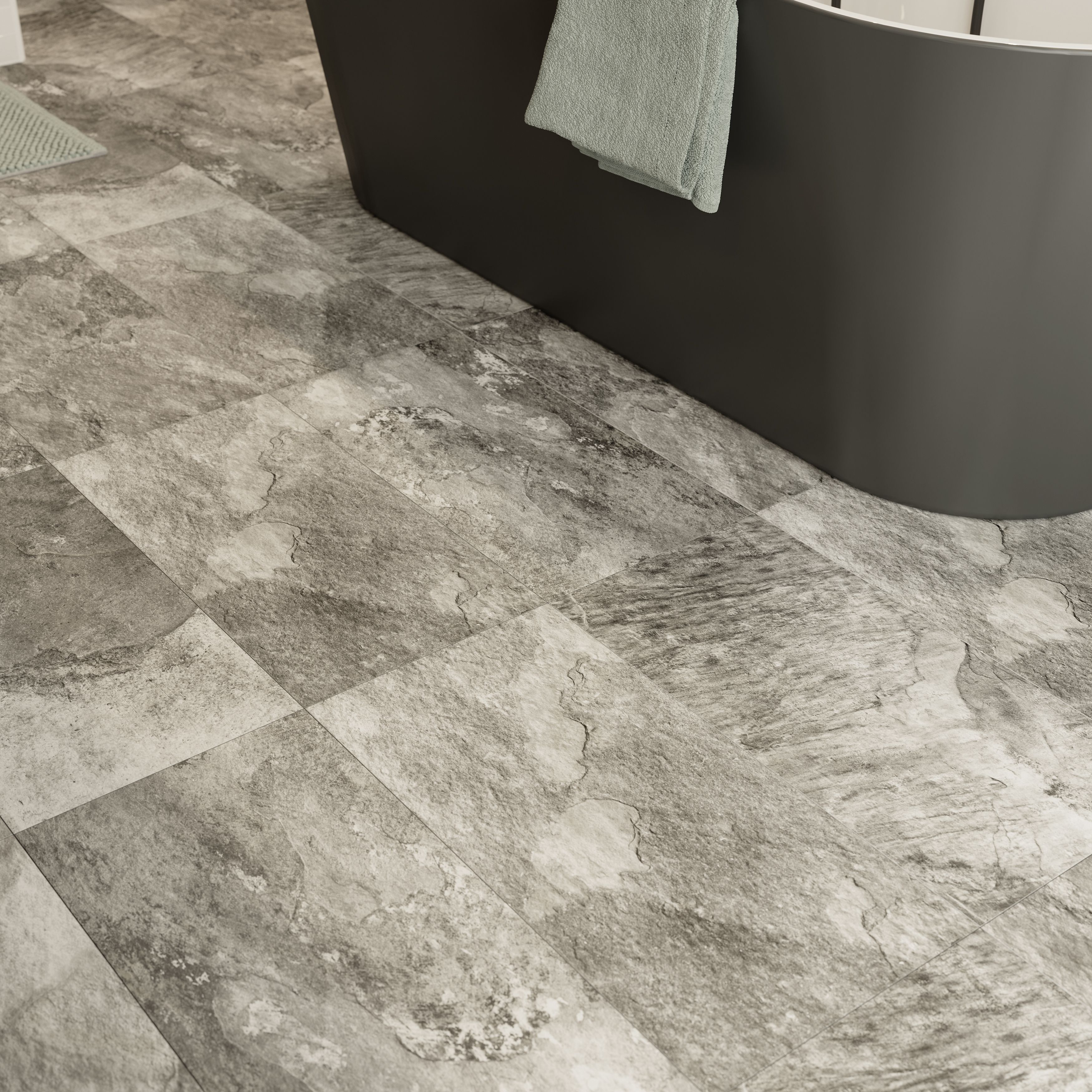 Shaded slate Grey Matt Porcelain Indoor Wall & floor Tile, Pack of 6, (L)300mm (W)600mm
