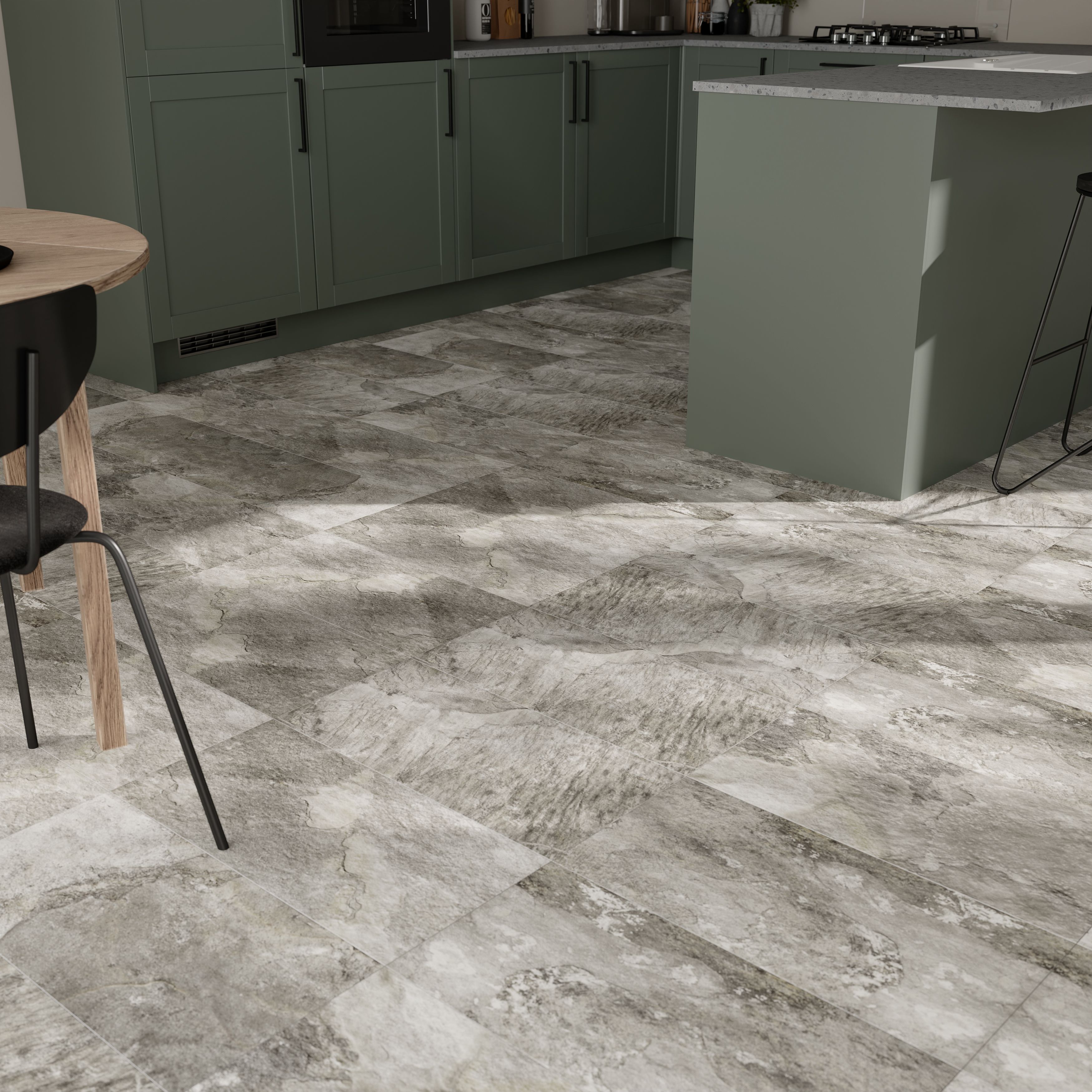 Shaded slate Grey Matt Porcelain Indoor Wall & floor Tile, Pack of 6, (L)300mm (W)600mm