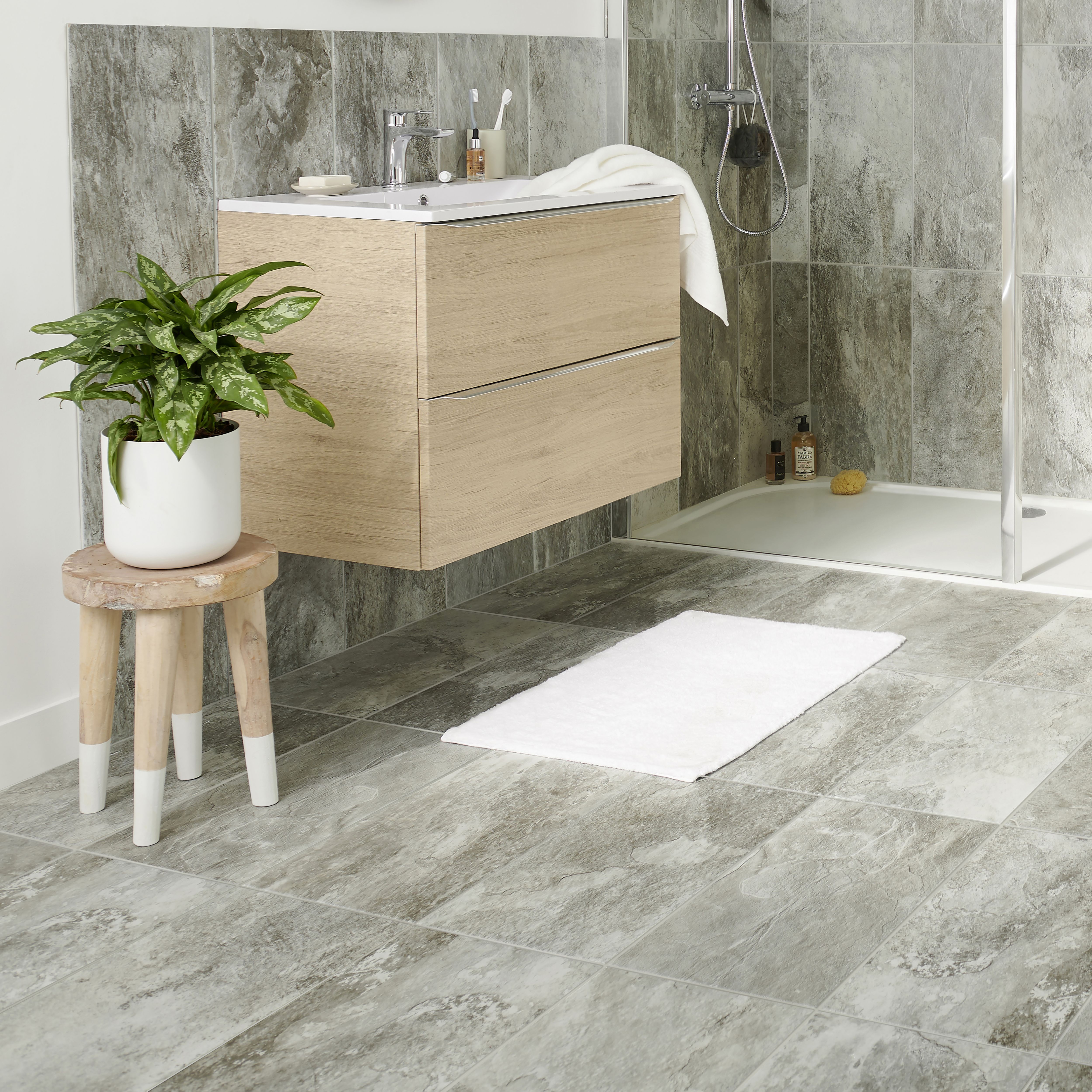 Shaded slate Grey Matt Stone effect Porcelain Wall & floor Tile, Pack of 6, (L)600mm (W)300mm